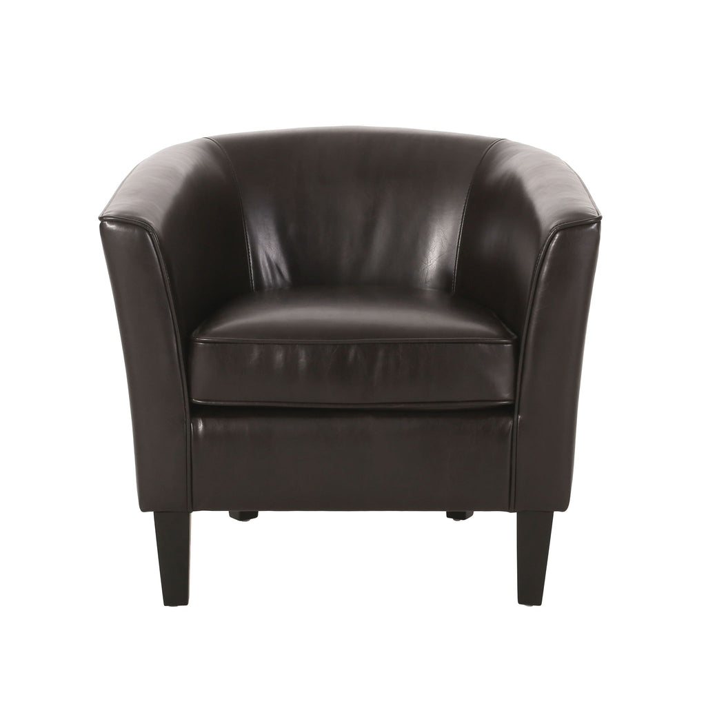 Upholstered Leather Club Chair With Flared Armrests - Brown