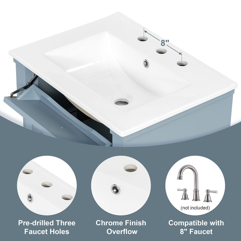 Freestanding Bathroom Vanity With Sink, Adjustable Shelf & Flip Drawer
