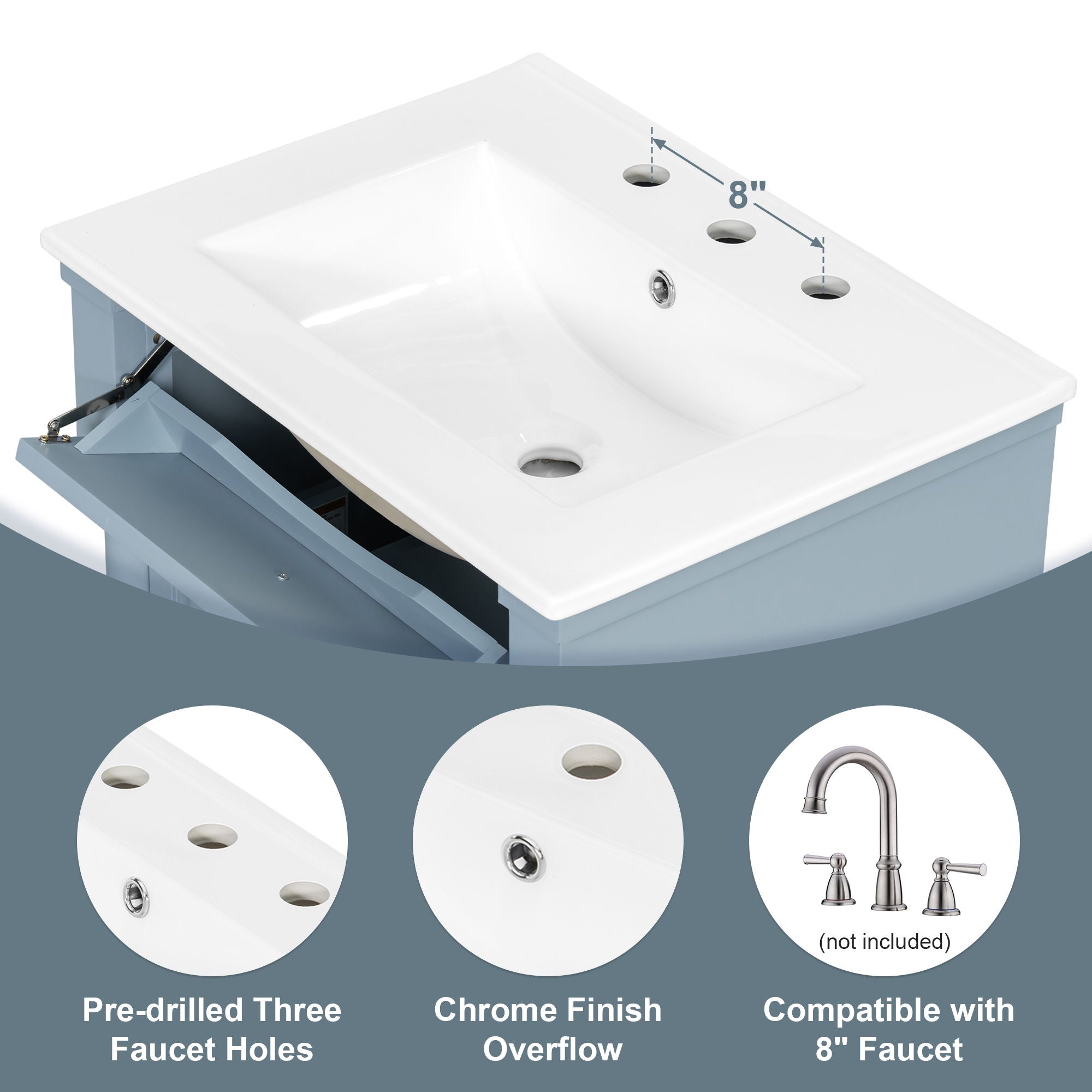 Freestanding Bathroom Vanity With Sink, Adjustable Shelf & Flip Drawer