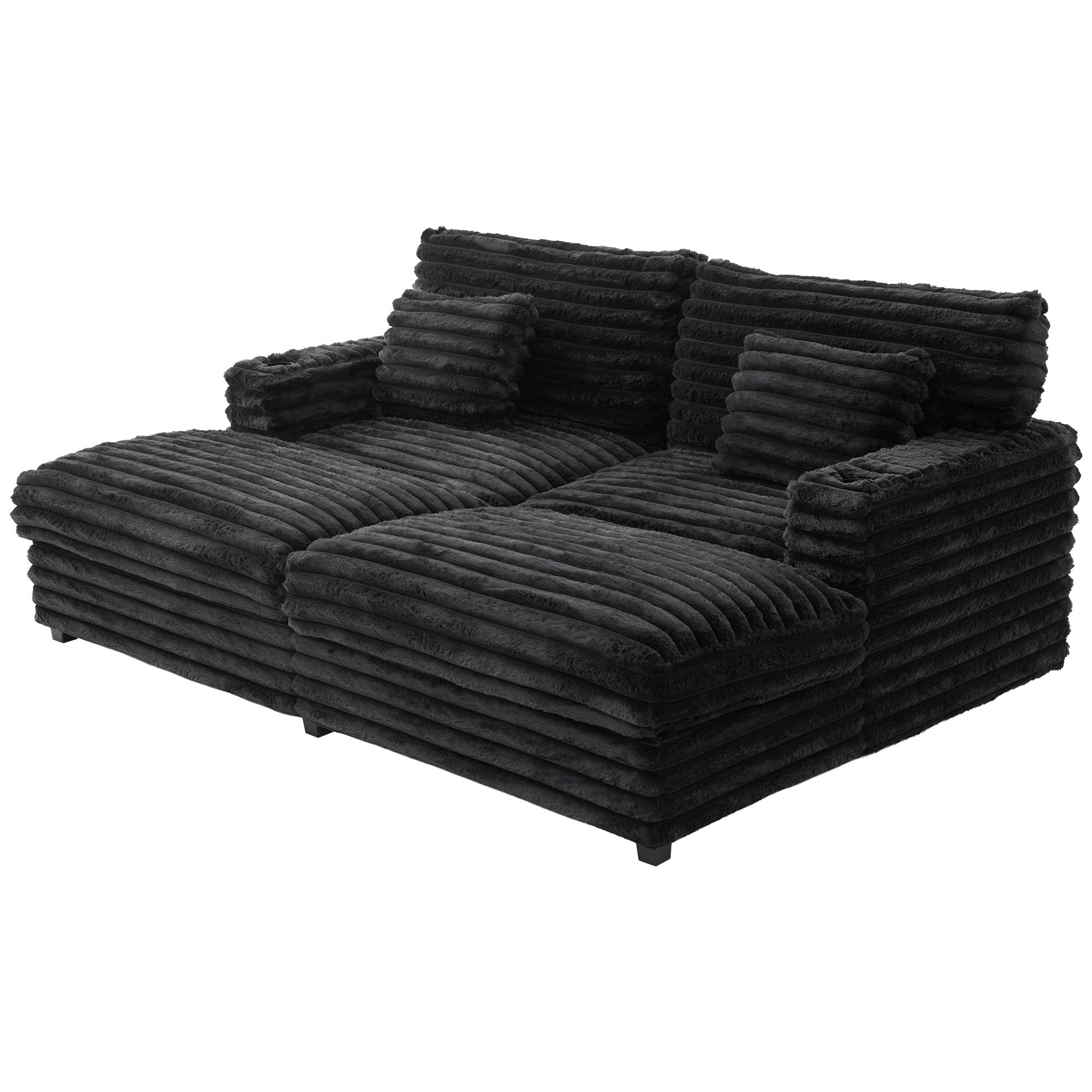 Oversized Double Chaise Lounge Sofa With USB Ports And Cup Holders