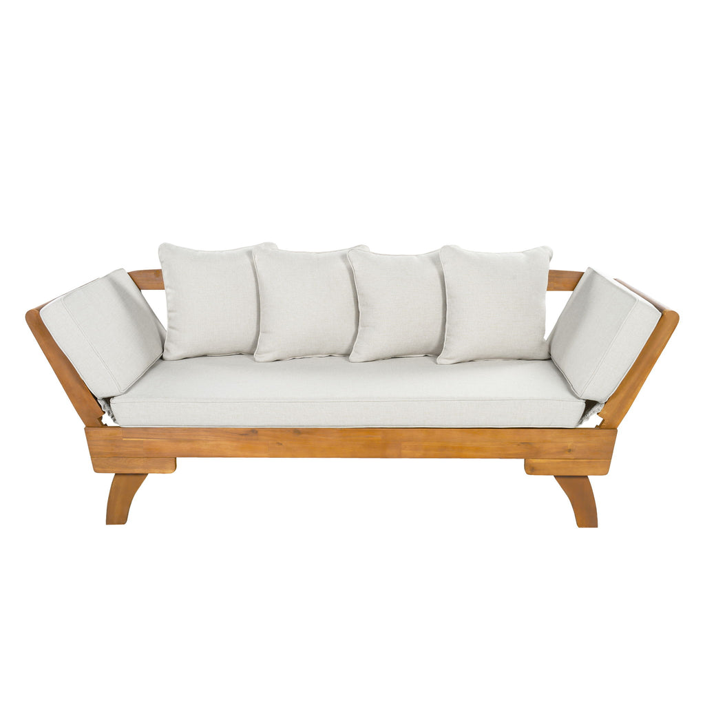 Outdoor Patio Daybed Sofa With Foldable Arm, 3 Seat With 4 Back Pillows - Beige / Teak