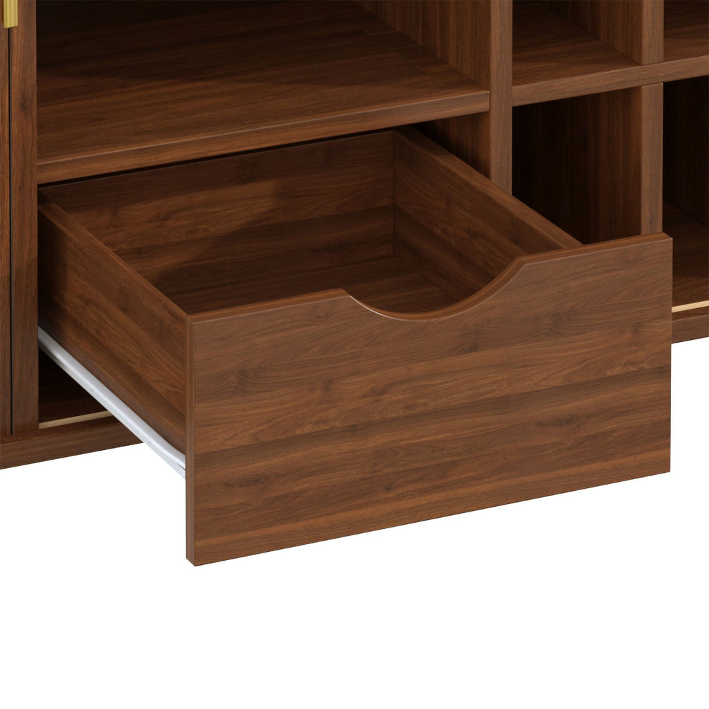 Fluted Liquor & Coffee Bar Cabinet With 6 Wine Racks And 3 Glass Holders