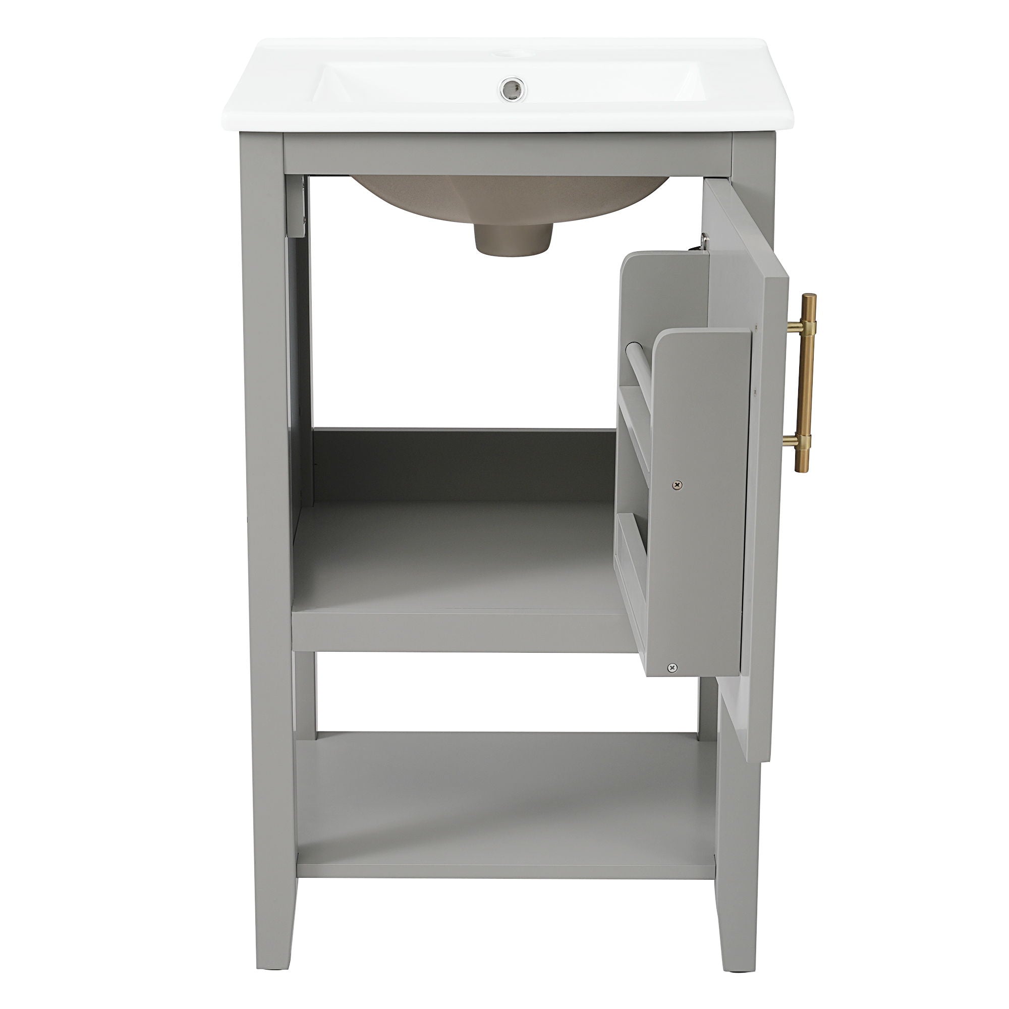 Modern Bathroom Vanity With Sink, Soft-Closing Door And Open Shelf