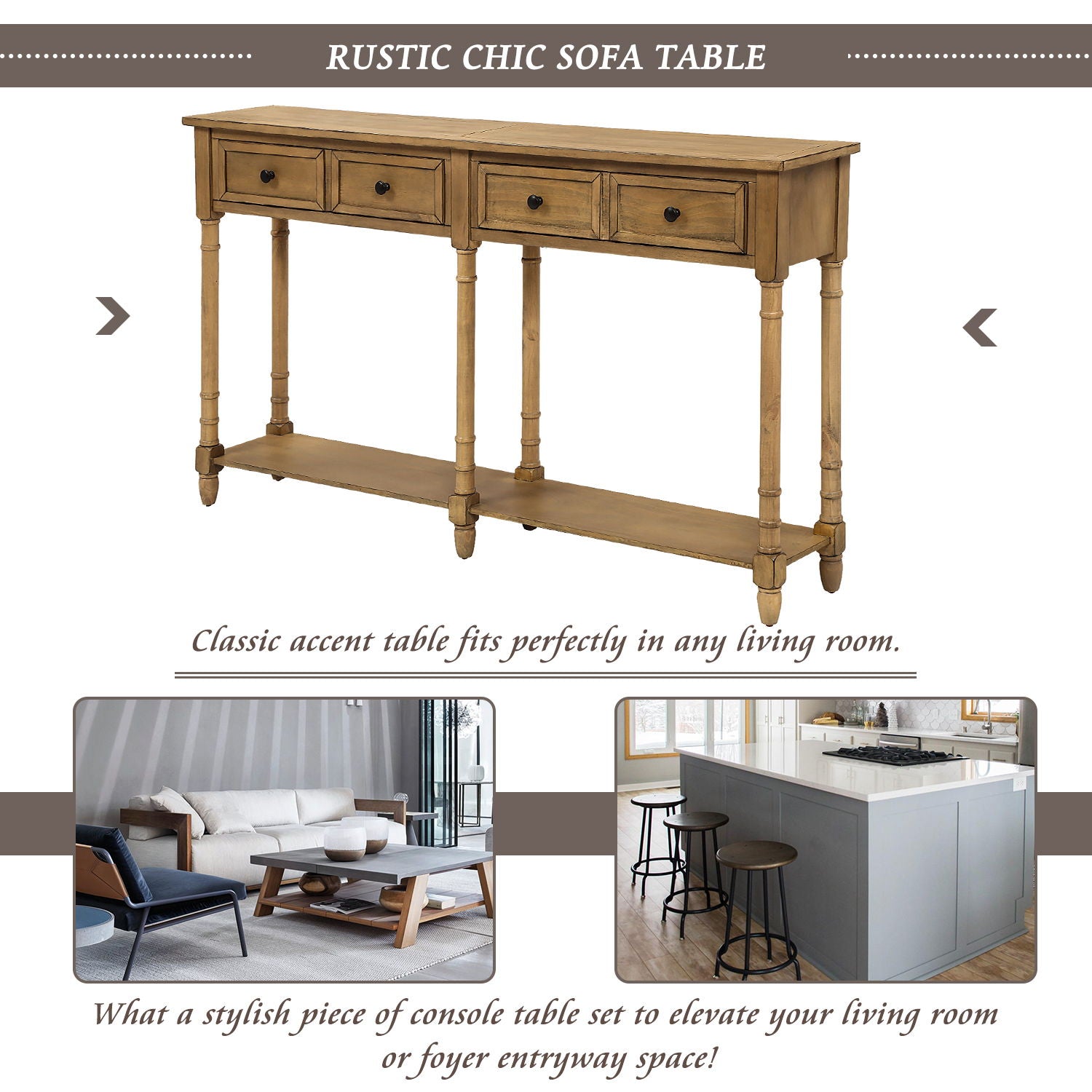 Hearth & Haven Daniel - Console Table With 2 Storage Drawers And Bottom Shelf