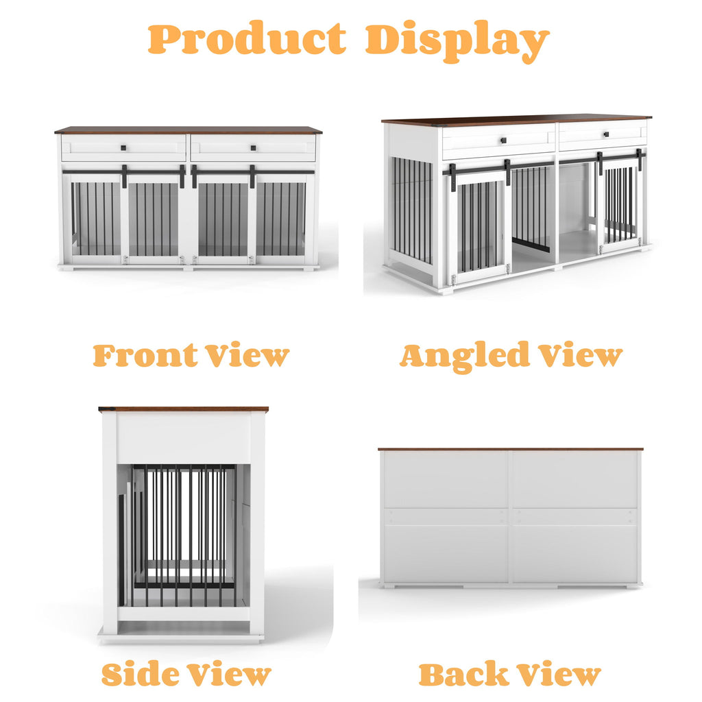 Large Dog Crate, Water Resistant Indoor Pets Furniture Double Dog Crates - Brown White
