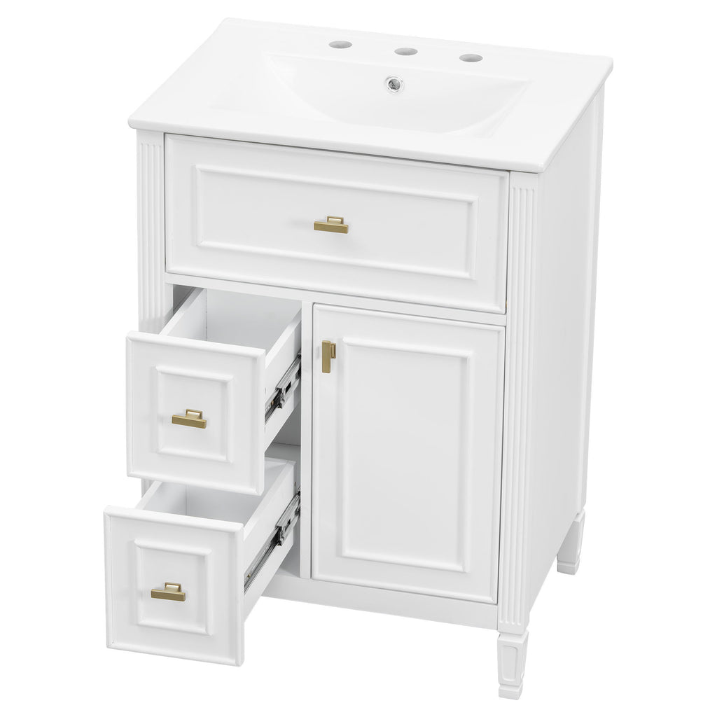 Bathroom Vanity With Sink, Flip Drawer, 2 Drawers, Adjustable Shelf