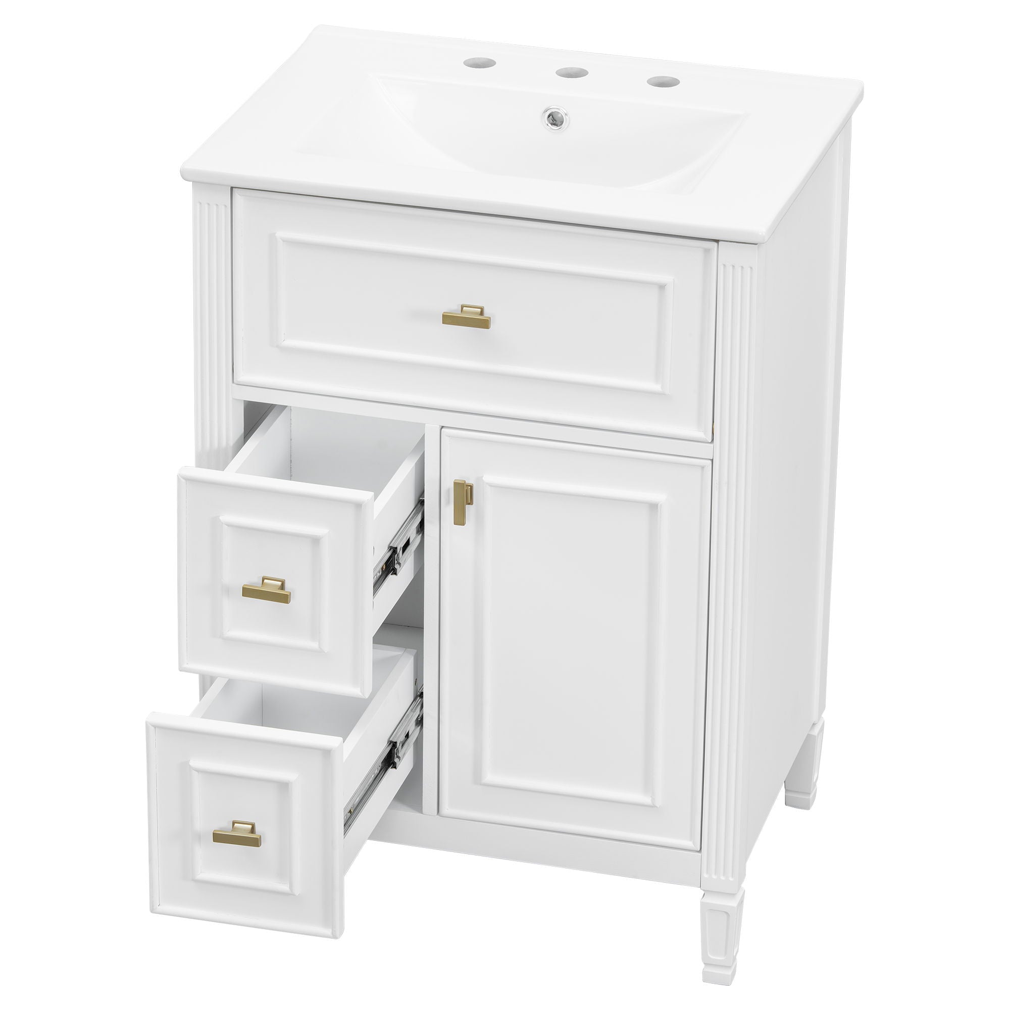 Bathroom Vanity With Sink, Flip Drawer, 2 Drawers, Adjustable Shelf