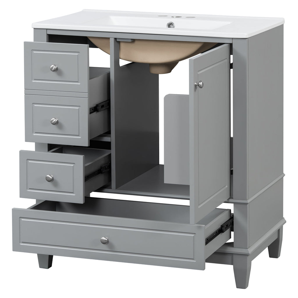 Freestanding Bathroom Vanity With Sink, Soft Close Door, 3 Drawers