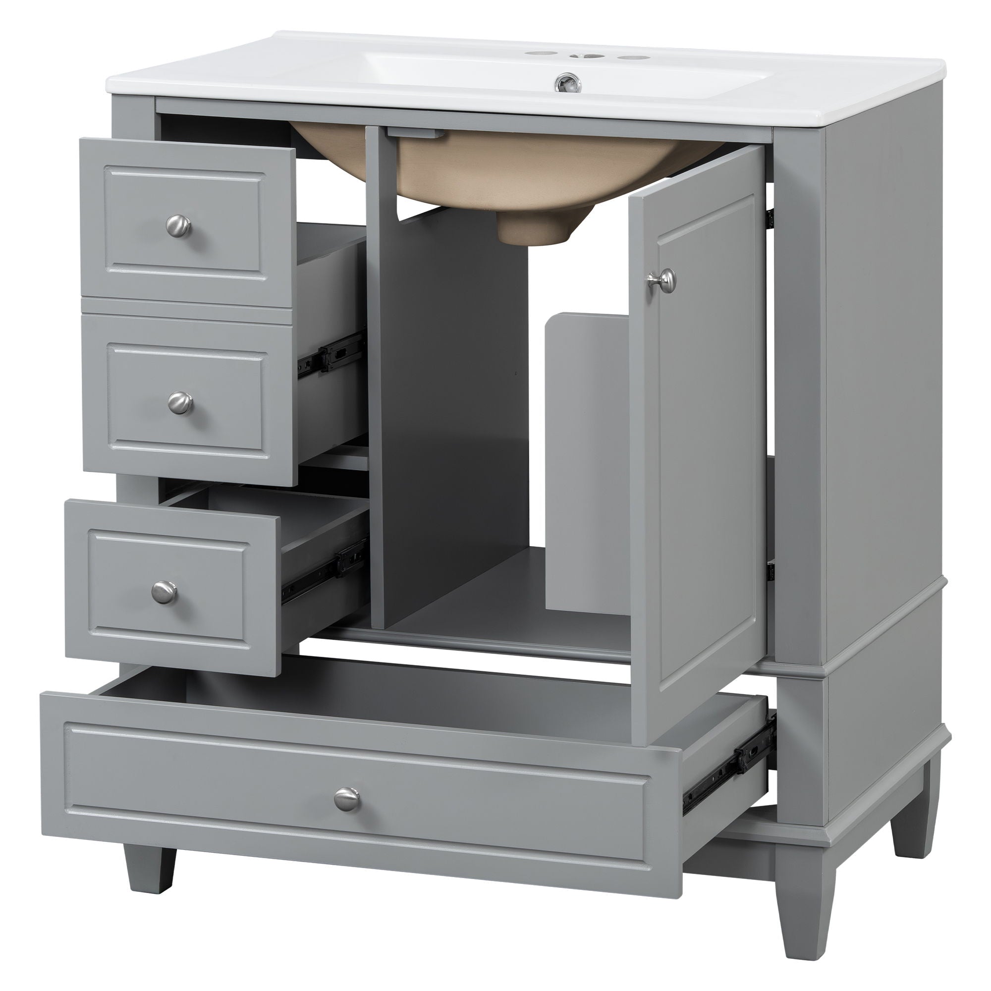 Freestanding Bathroom Vanity With Sink, Soft Close Door, 3 Drawers