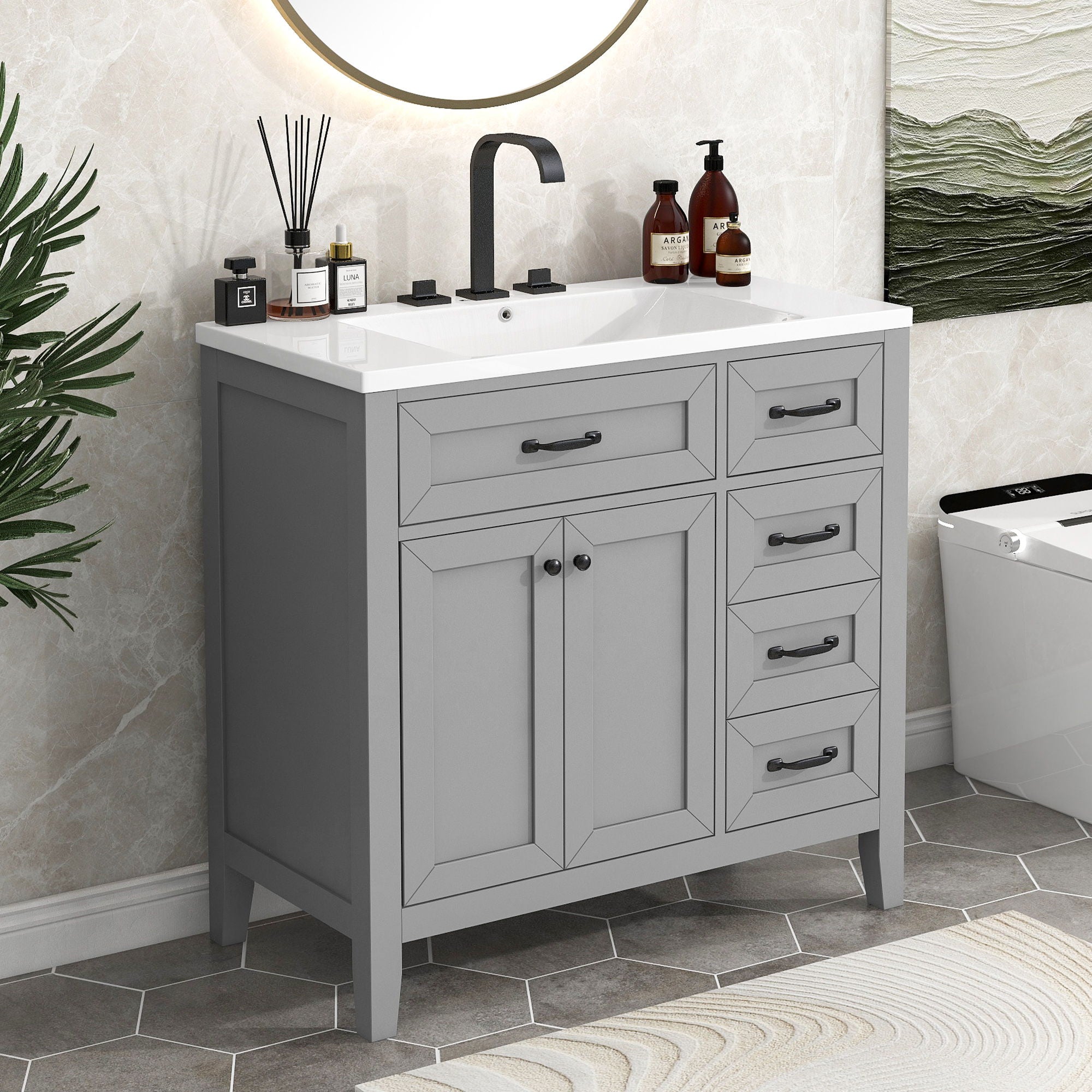 Modern Bathroom Vanity With Sink, Freestanding With Drawers And Doors