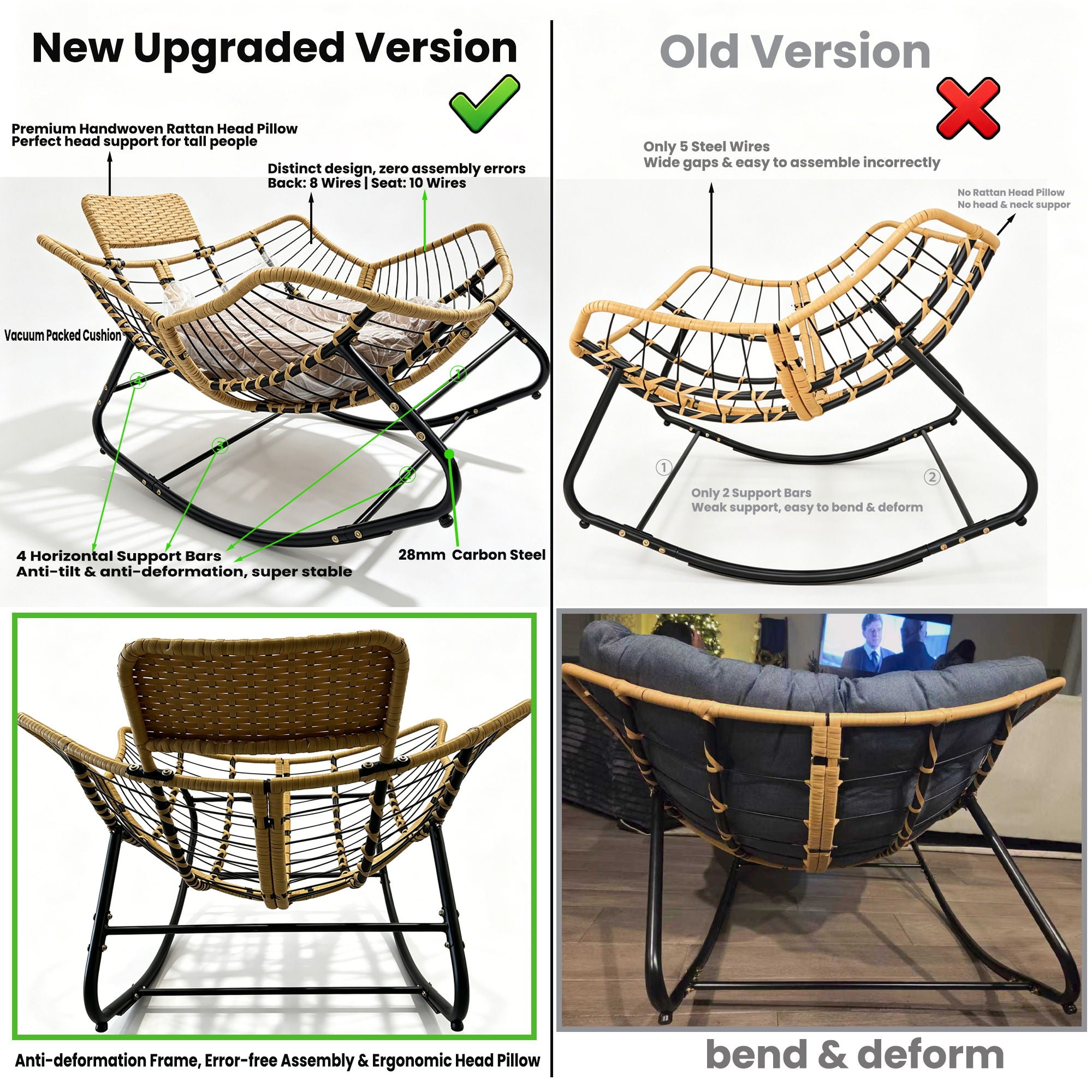 Oversized Papasan Rocking Chair Outdoor With Thick Cushion