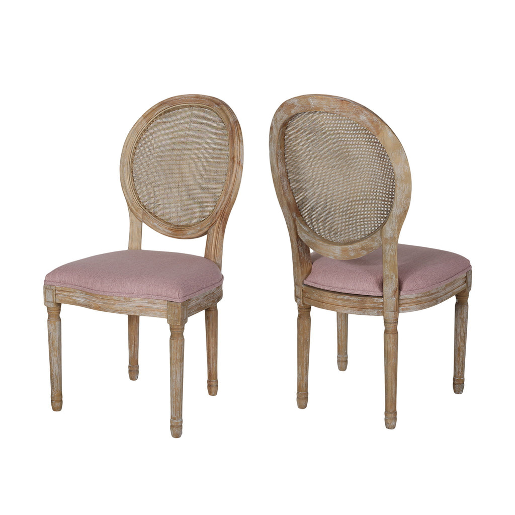 Elegant Dining Chair Set With Cane And Fabric Upholstery