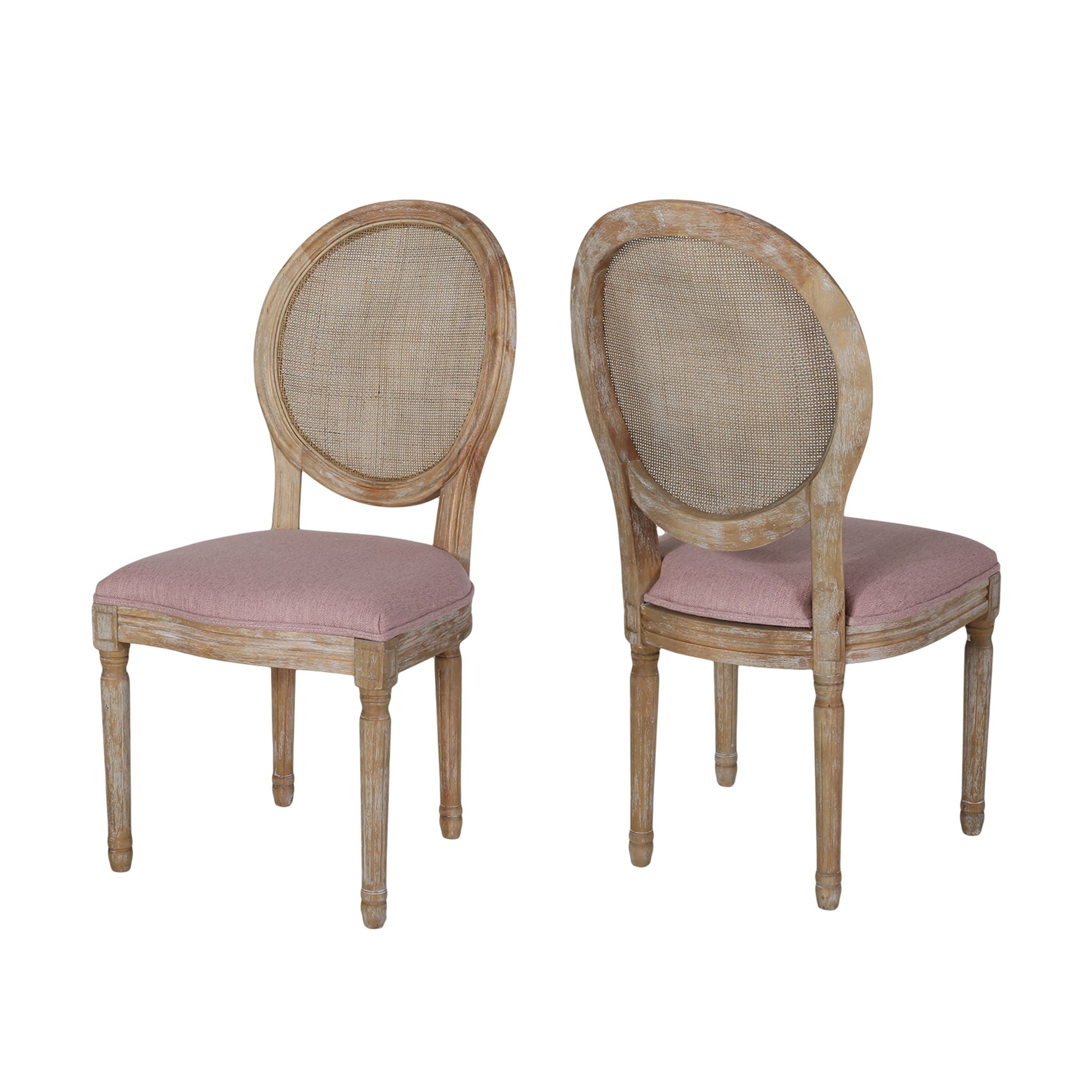 Elegant Dining Chair Set With Cane And Fabric Upholstery