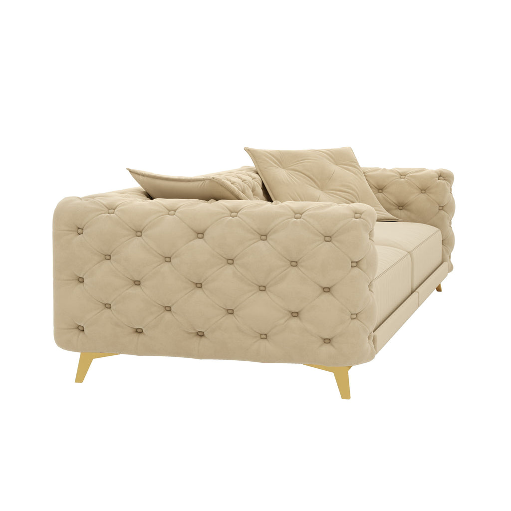 3 In 1 Convertible Sleeper Sofa, Pull Out Bed, Button Tufted, 4 Seater Couch With Movable Ottoman For Apartment - Apricot
