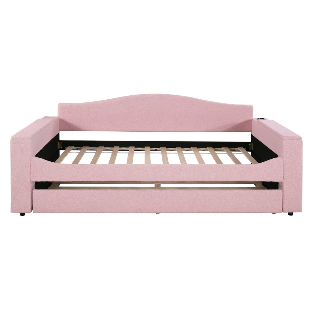 Upholstered Daybed With Storage Armrests, Trundle And Latest Integrated tooth Audio System