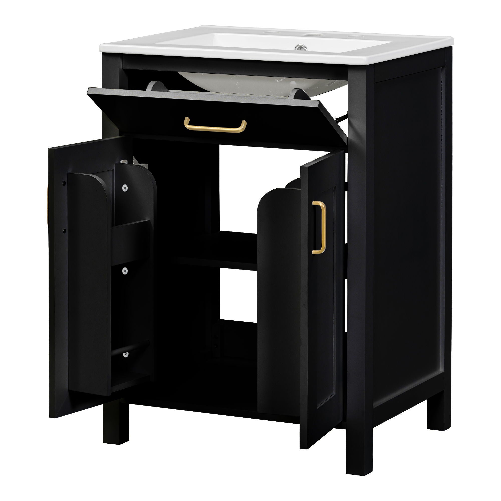 Modern Bathroom Vanity With Ceramic Sink, Soft-Close Doors, Flip Drawer, U-Shaped Shelves, Elegant Storage Solution