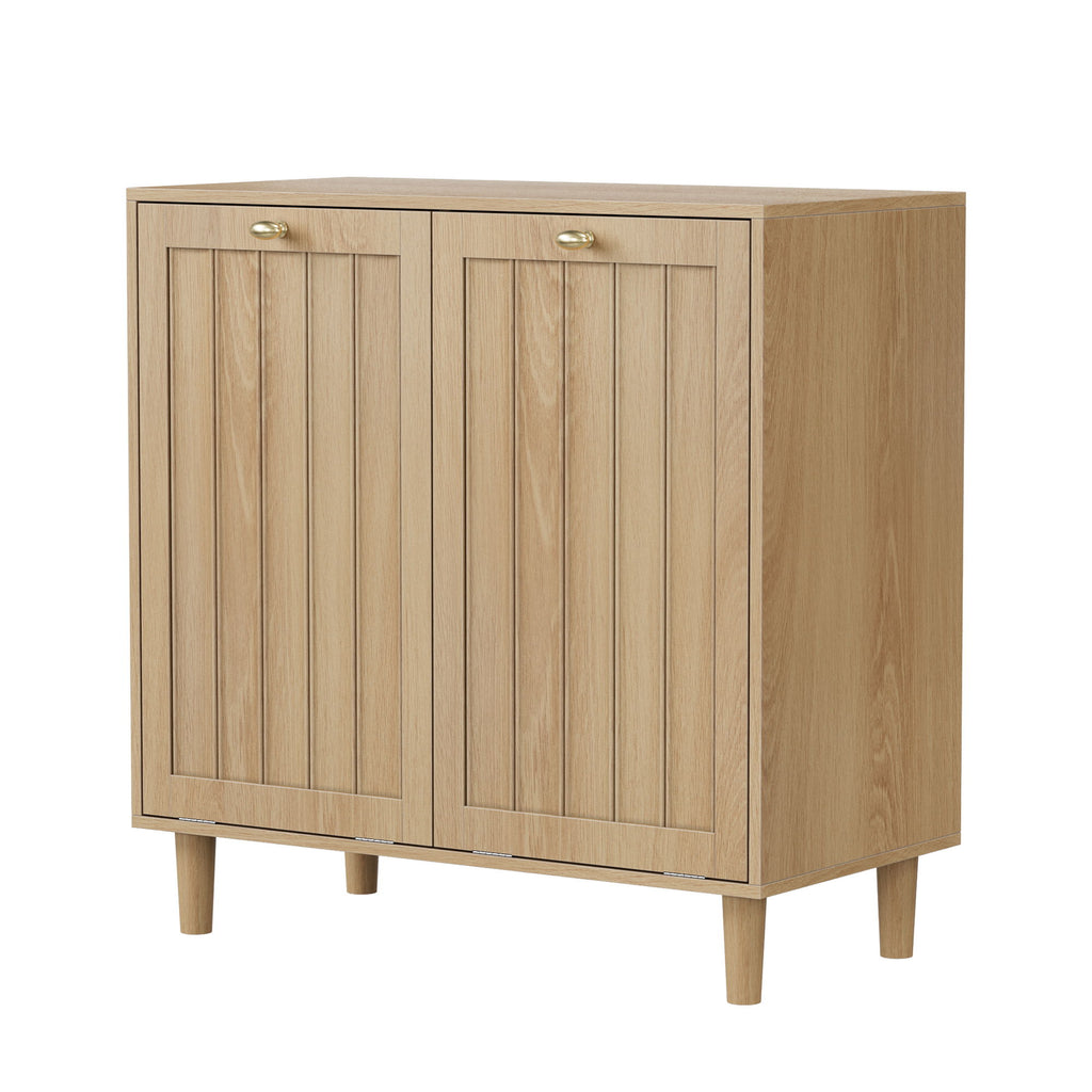 Sloping Laundry Basket With Removable Inner Bin, Concealed Storage Cabinet For Bathroom - Oak