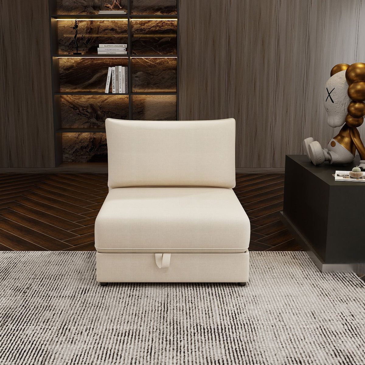 Modular Sectional Sofa With Storage, Convertible 2 Seater Sleeper Sofa - Beige