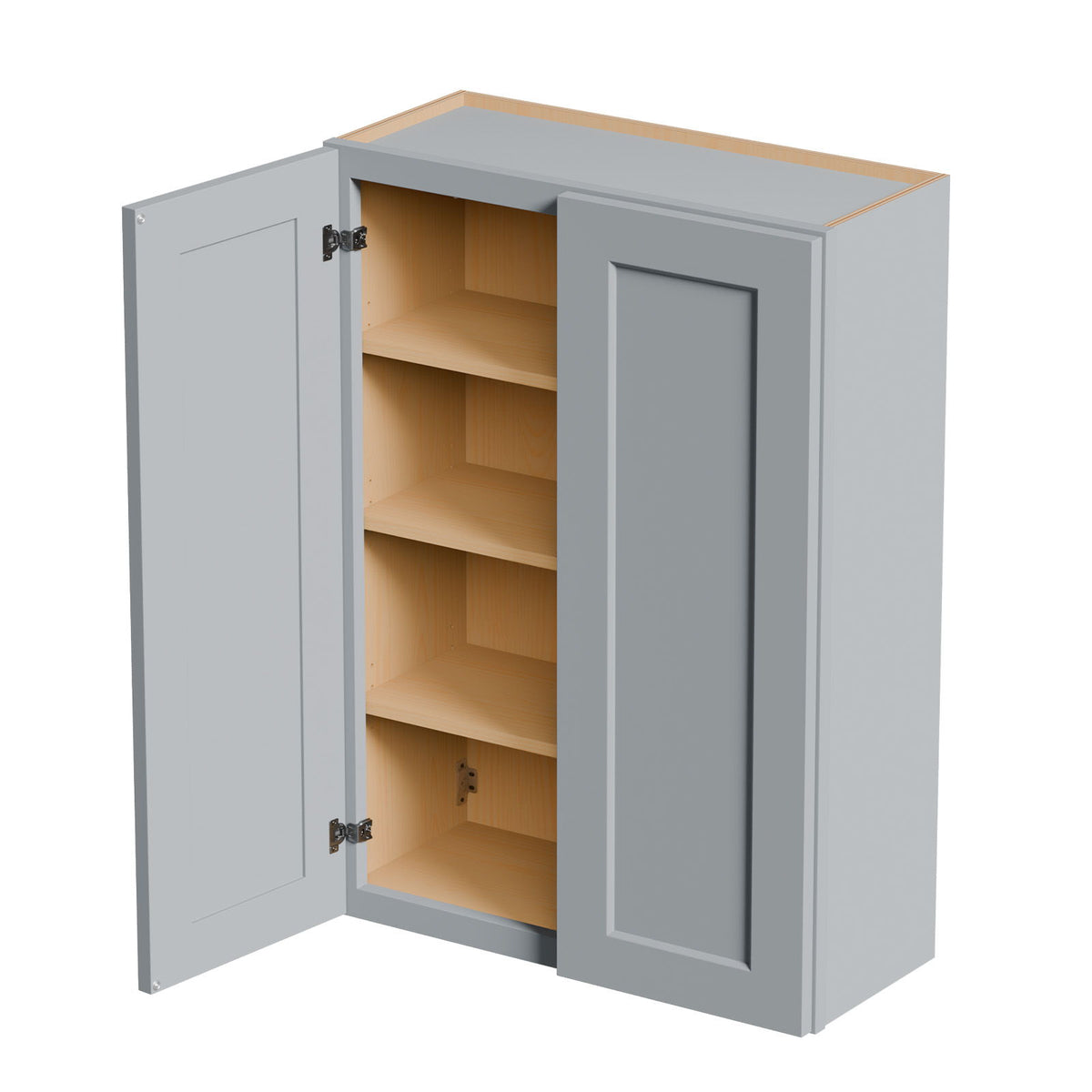 Shaker Wall Cabinet, Soft Close Doors, Adjustable Shelves, Double Door Storage - Gray