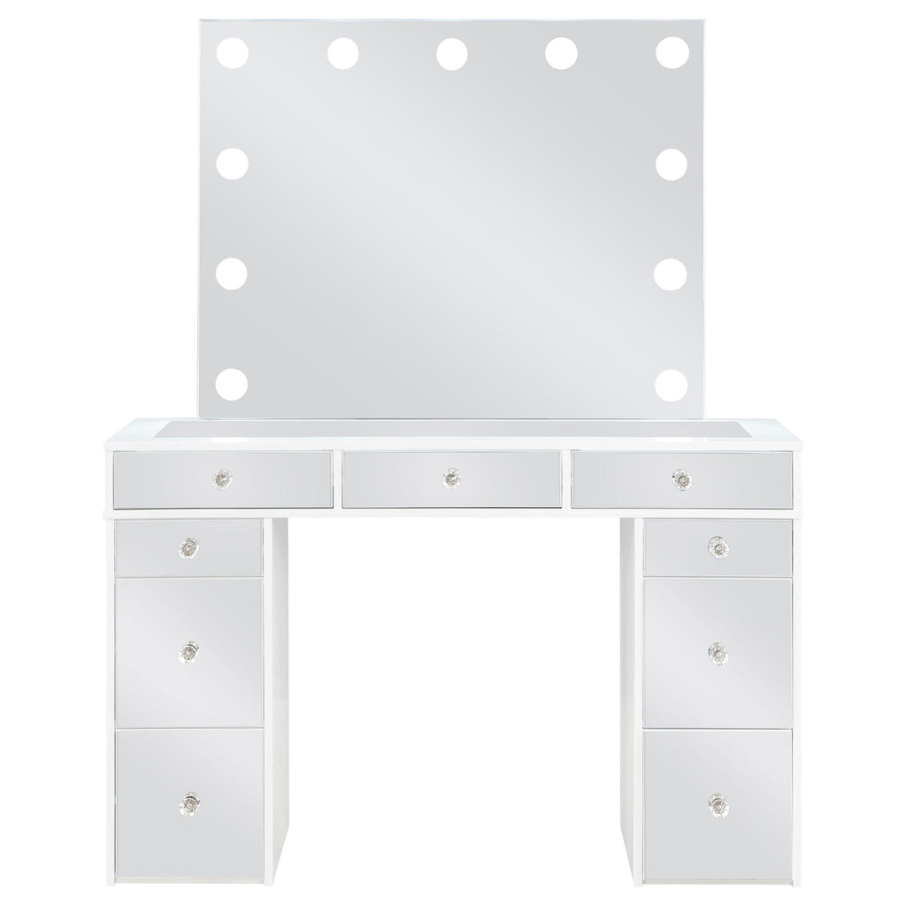 Winona - Makeup Vanity Set With Bulb Lit Mirror And Upholstered Stool - White