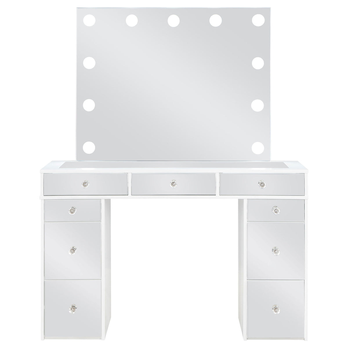 Winona - Makeup Vanity Set With Bulb Lit Mirror And Upholstered Stool - White