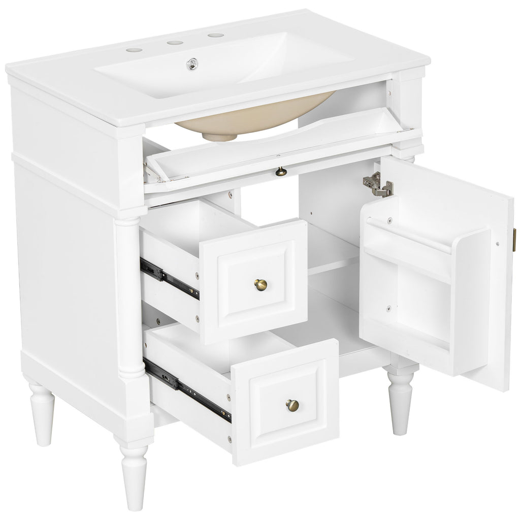Modern Bathroom Vanity With Sink, Freestanding Cabinet With Flip Drawer & Adjustable Shelf