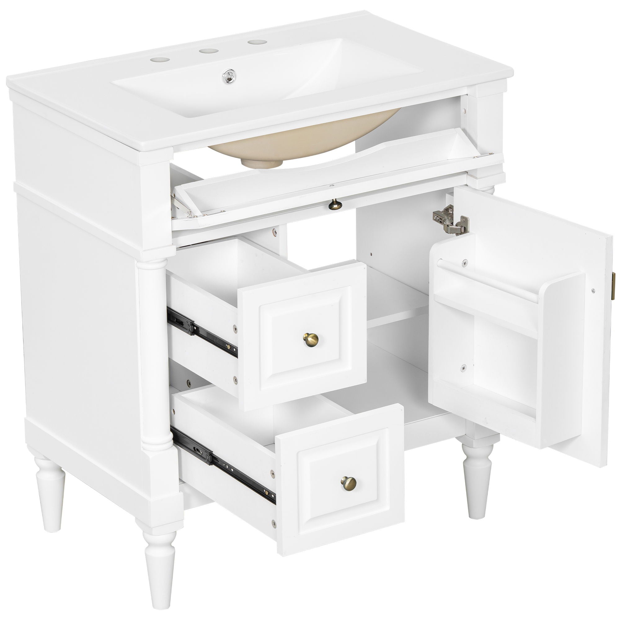 Modern Bathroom Vanity With Sink, Freestanding Cabinet With Flip Drawer & Adjustable Shelf