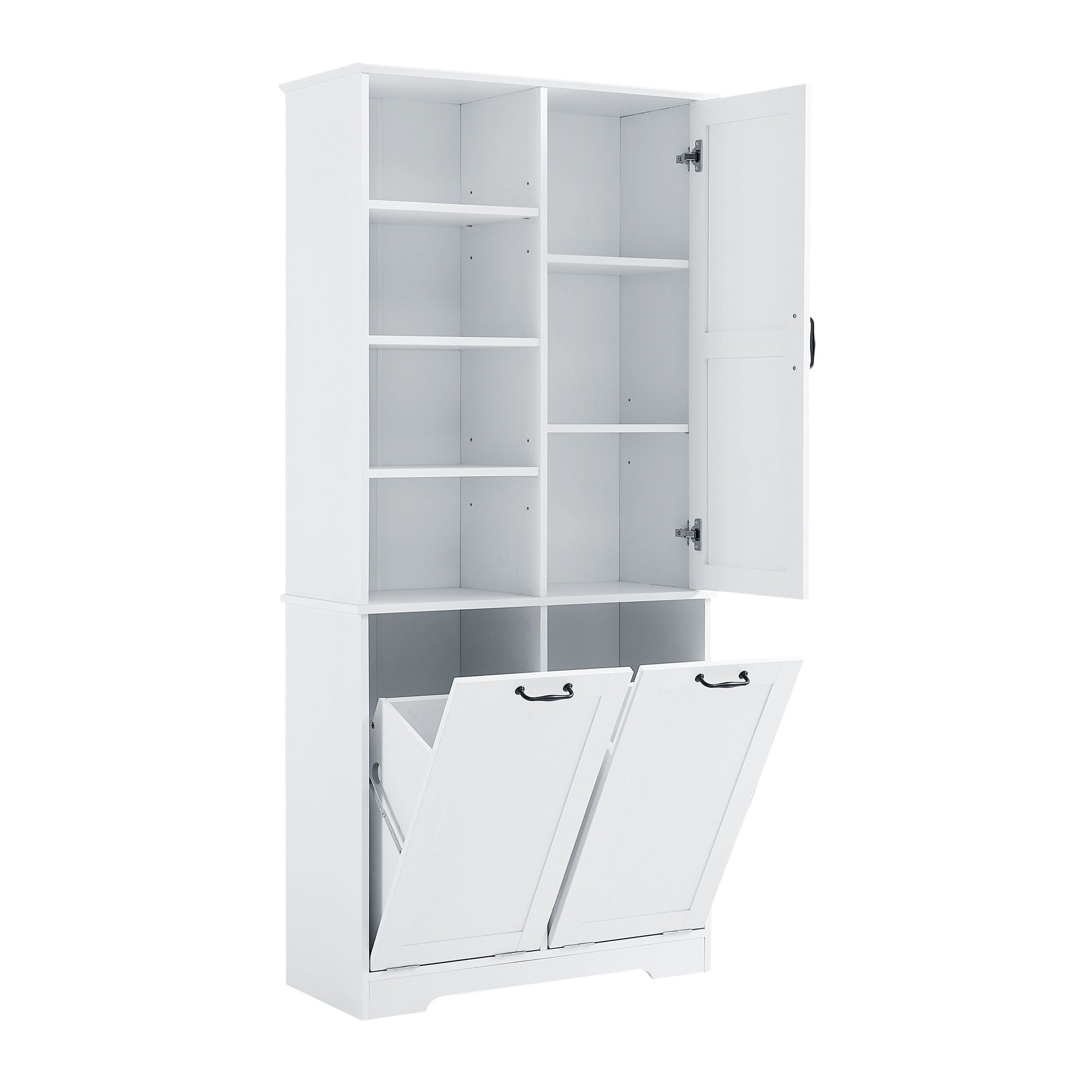 Freestanding Bathroom Storage Cabinet With Doors And Drawers, Adjustable Shelves, Tilt-Out Laundry Hamper