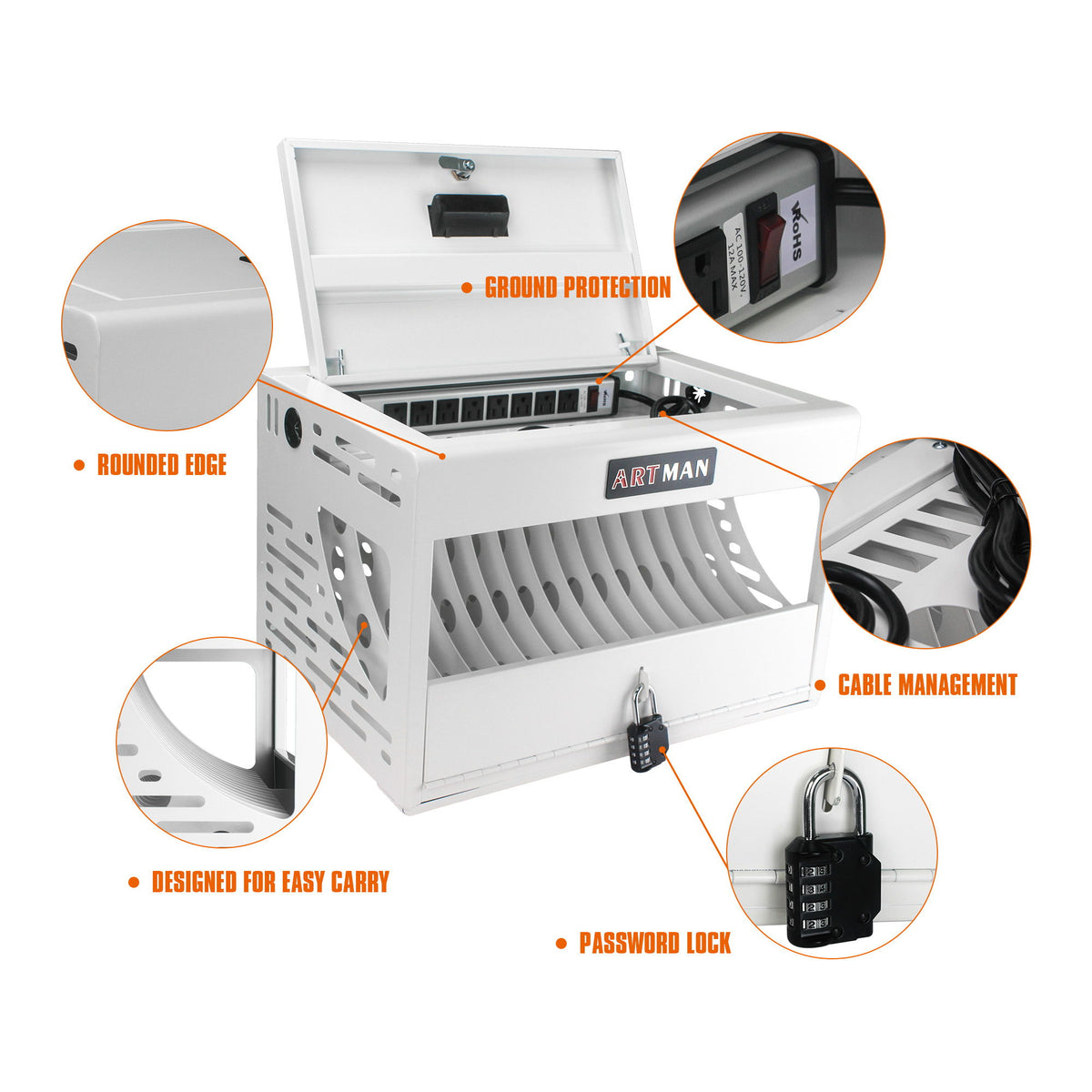 16 Bay Charging Cabinet For Laptop book, Locking Charging Station