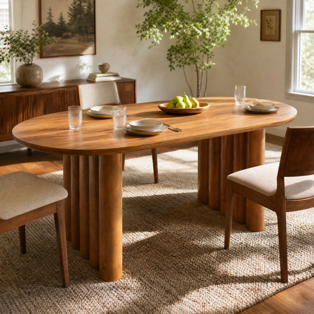 Oval Dining Table With Cylindrical Legs - Brown