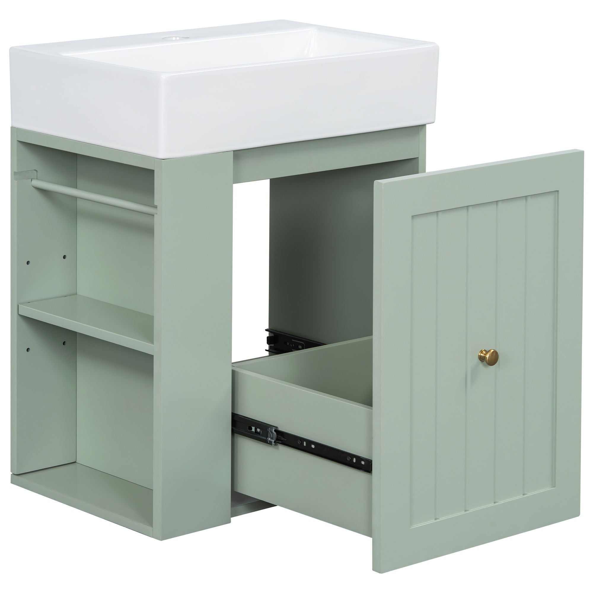 Modern Bathroom Vanity With Sink, Storage Cabinet, Drawer & Side Shelf