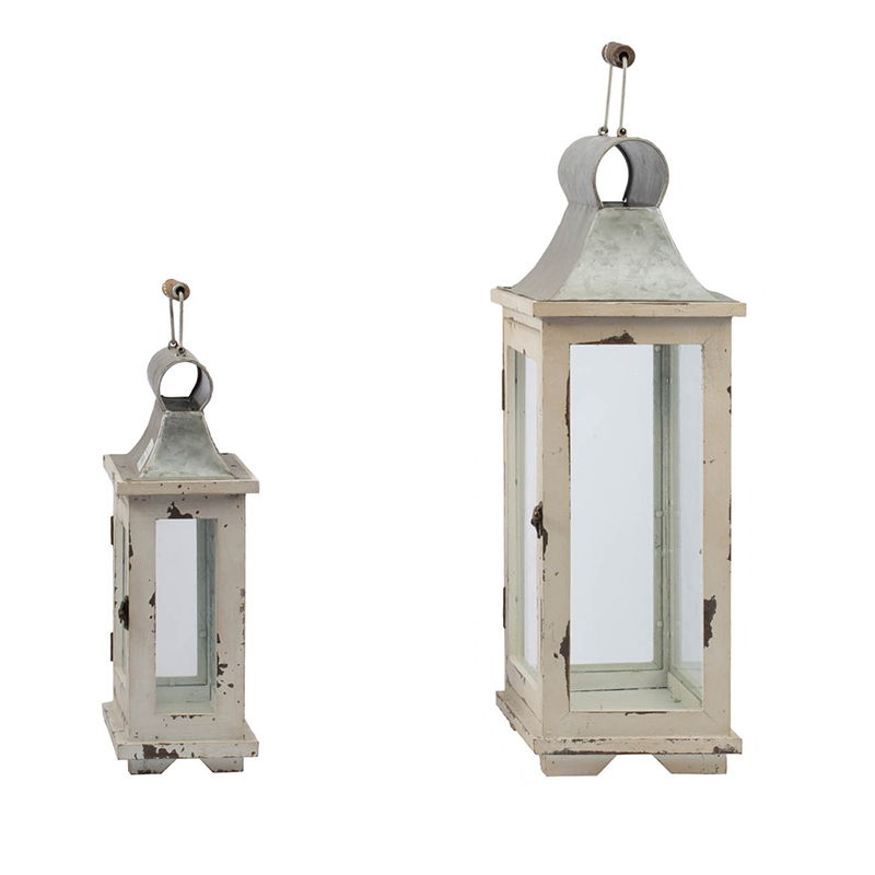 Wooden Candle Lantern Decorative, Hurricane Lantern Holder Decor For Indoor Outdoor, Home Garden Wedding - White