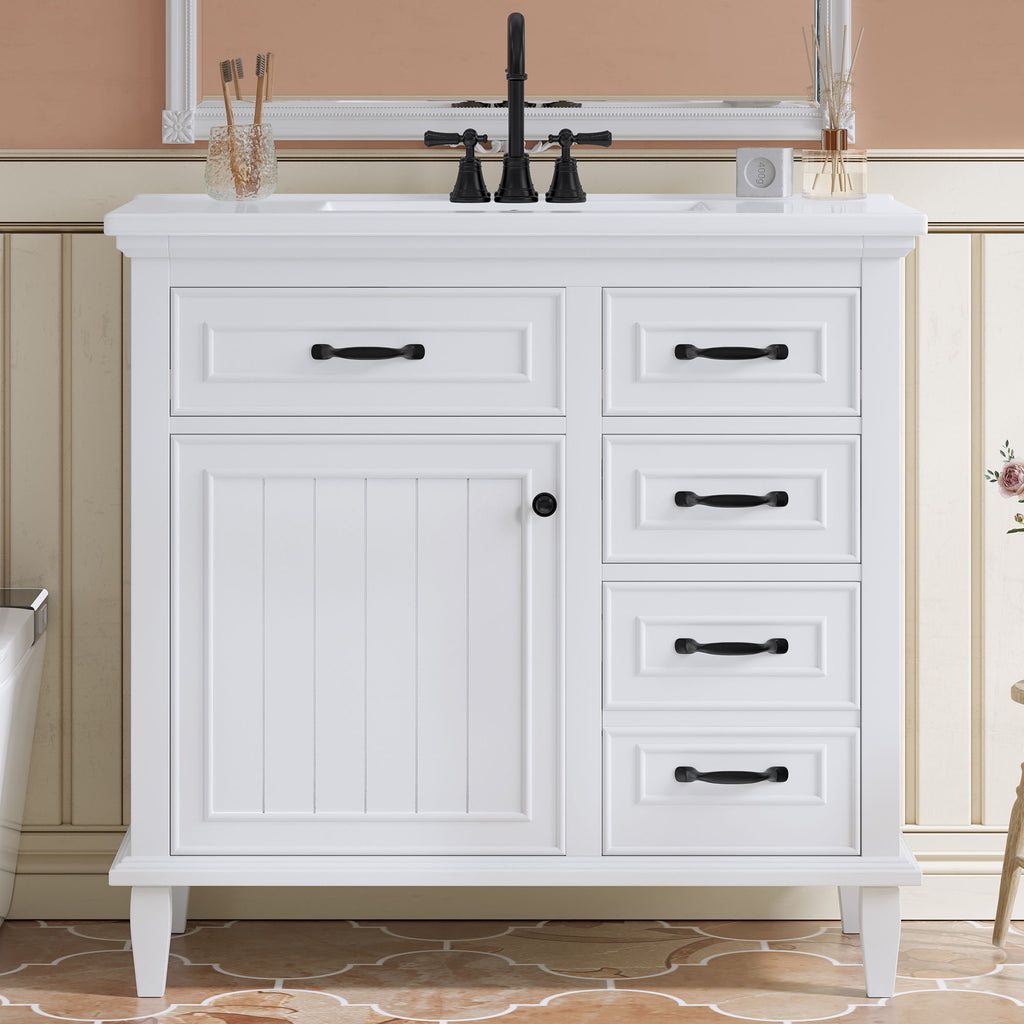 Modern Bathroom Vanity With Sink Top, Flip Drawers, Adjustable Shelf