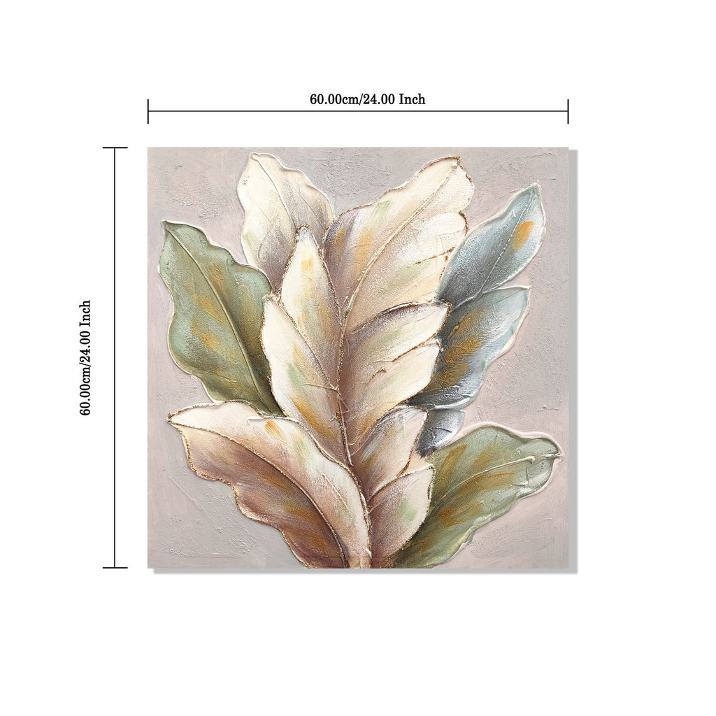 Botanical Leaf Wall Art, Textured Canvas Painting With Accents, Framed Decor For Living Room (Set of 2) - Green Leaf