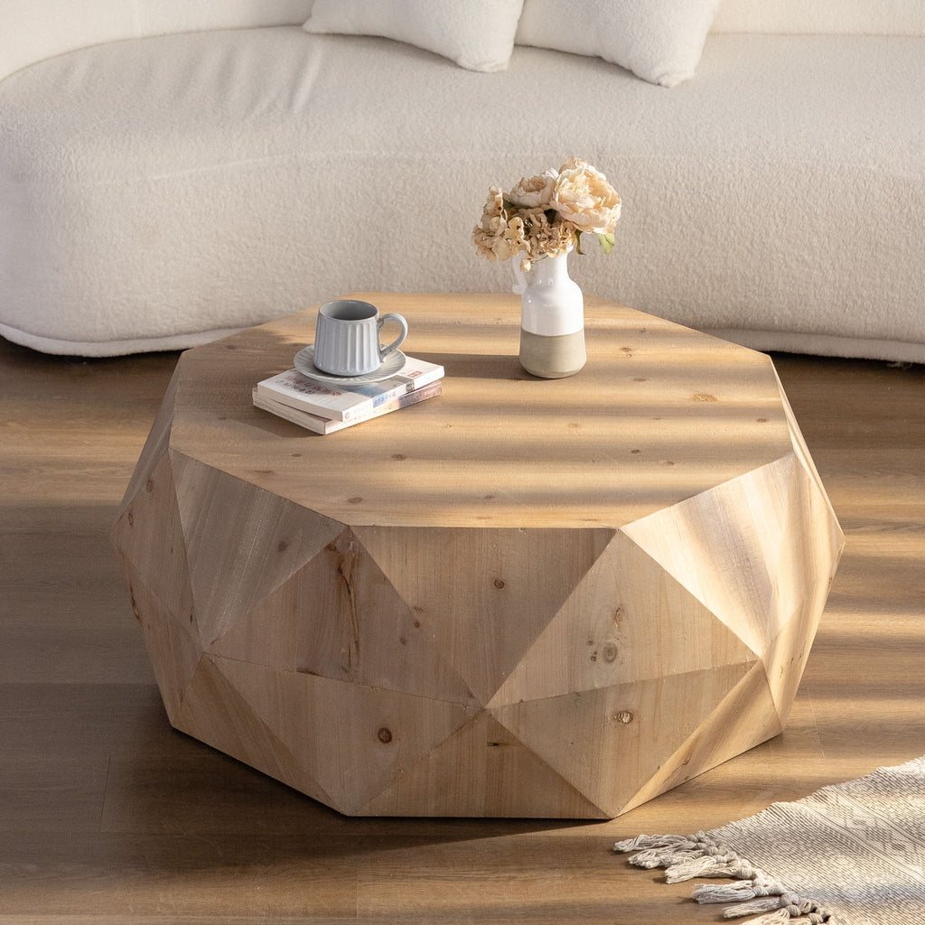 Coffee Table With 3D Embossed Design - Natural