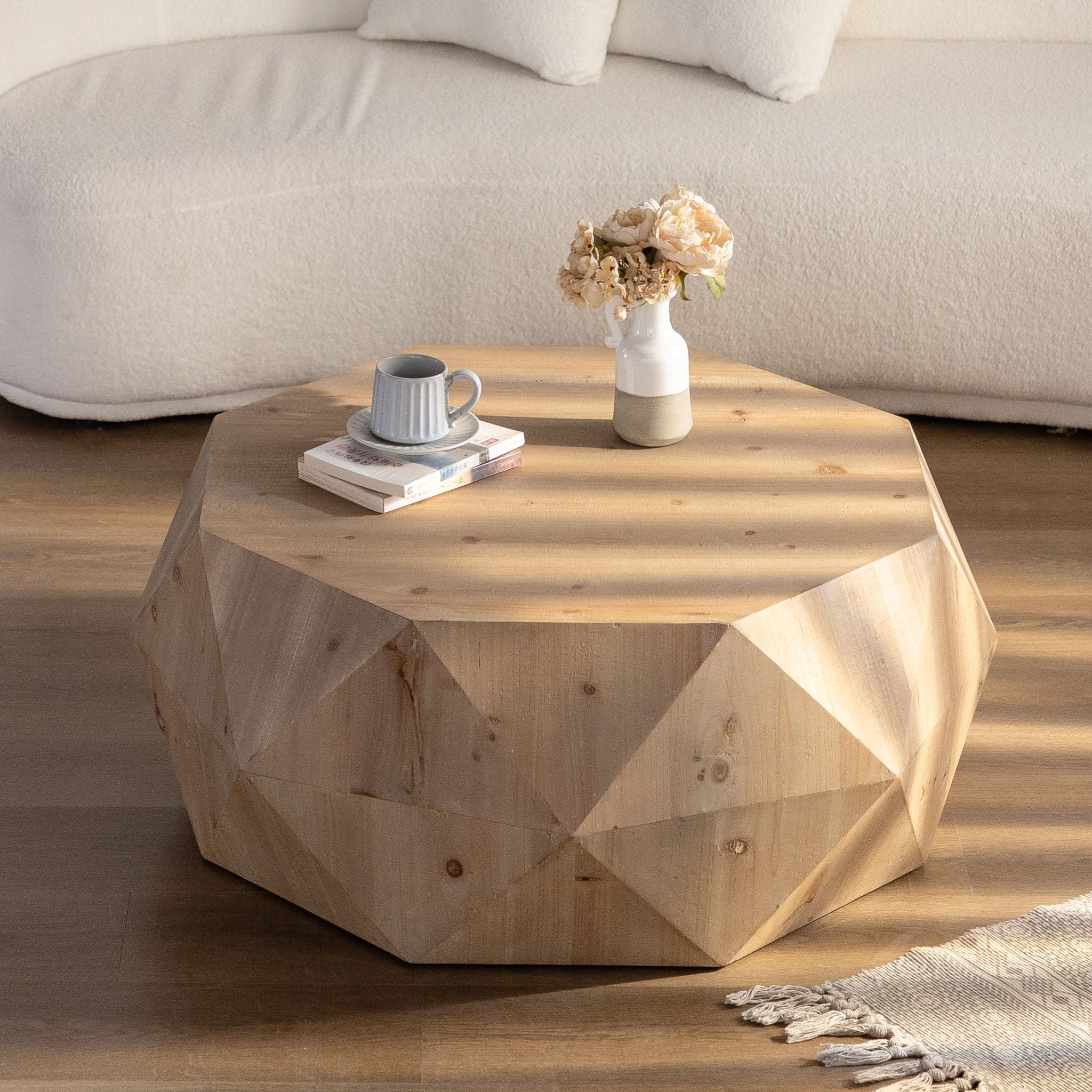 Coffee Table With 3D Embossed Design - Natural