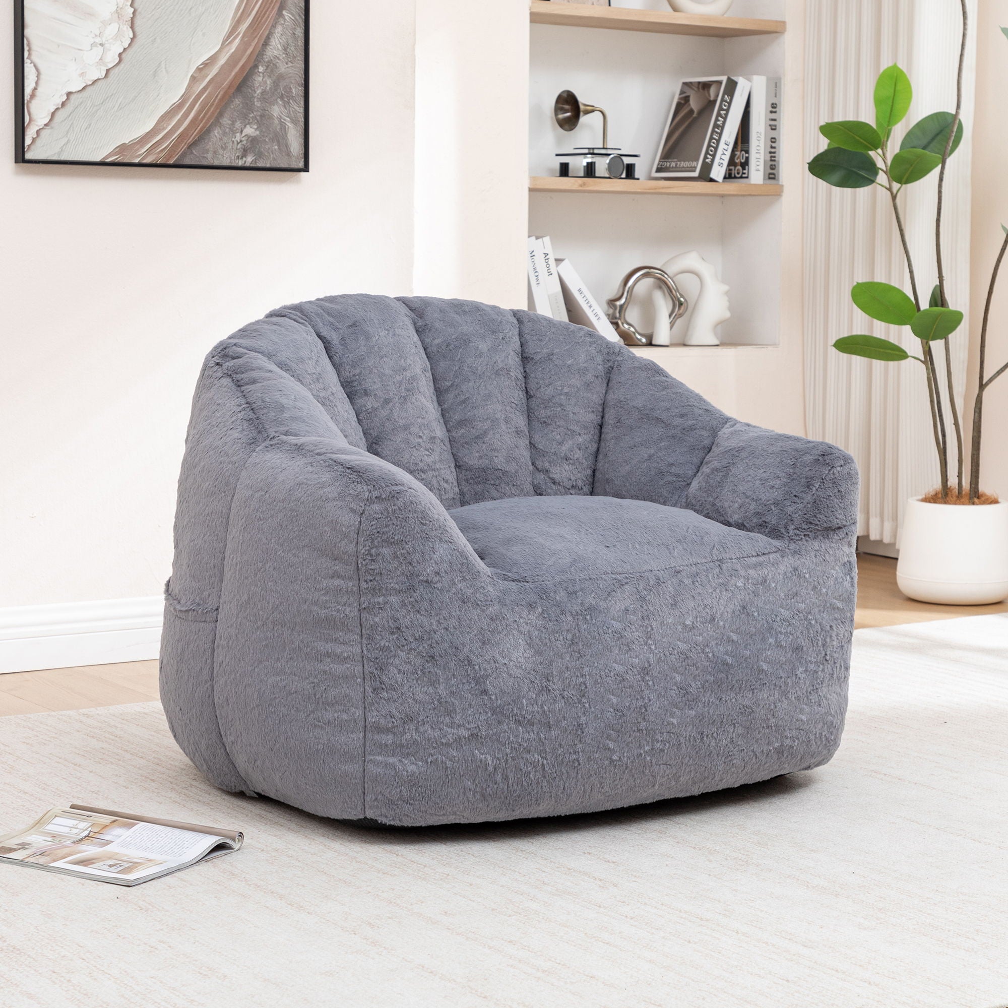 Beanbag Chair, Beanbag Sofa Chair With Armrests Stuffed High Density Foam