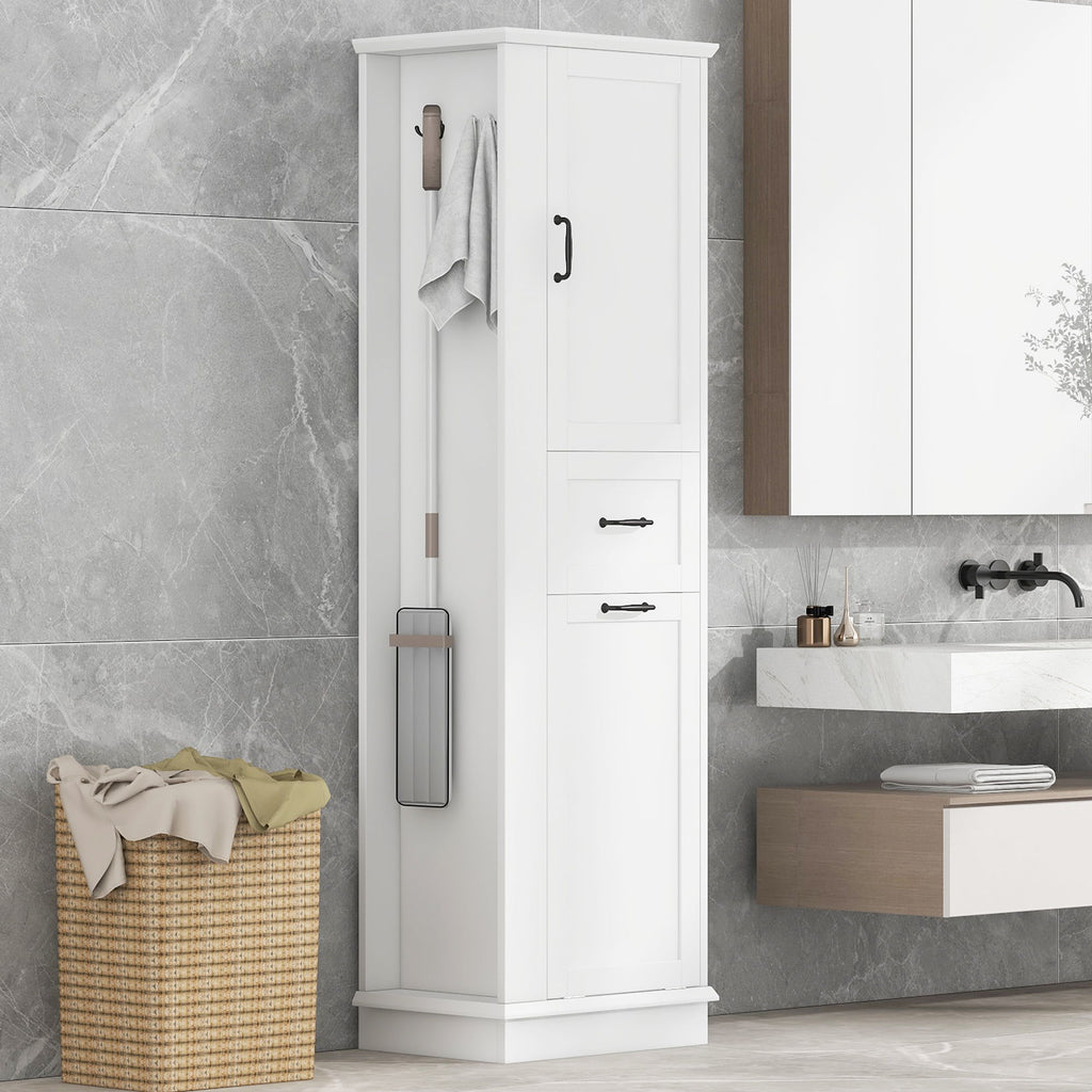 Modern Tall Storage Cabinet With Tilt-Out Compartment, Adjustable Shelves