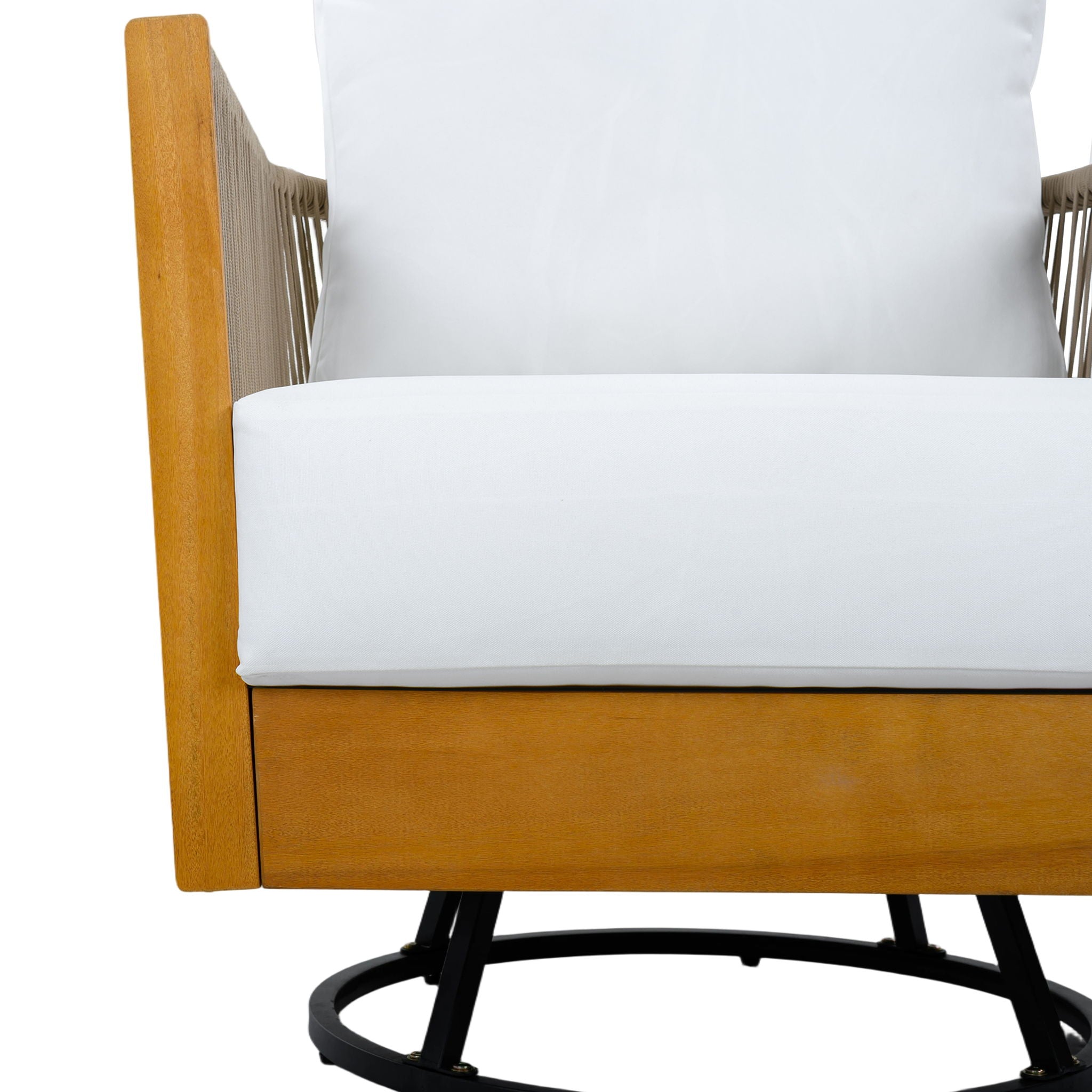 2 Swivel Chairs With Slat Top X Stretcher Side Table - Acacia Wood / Beige