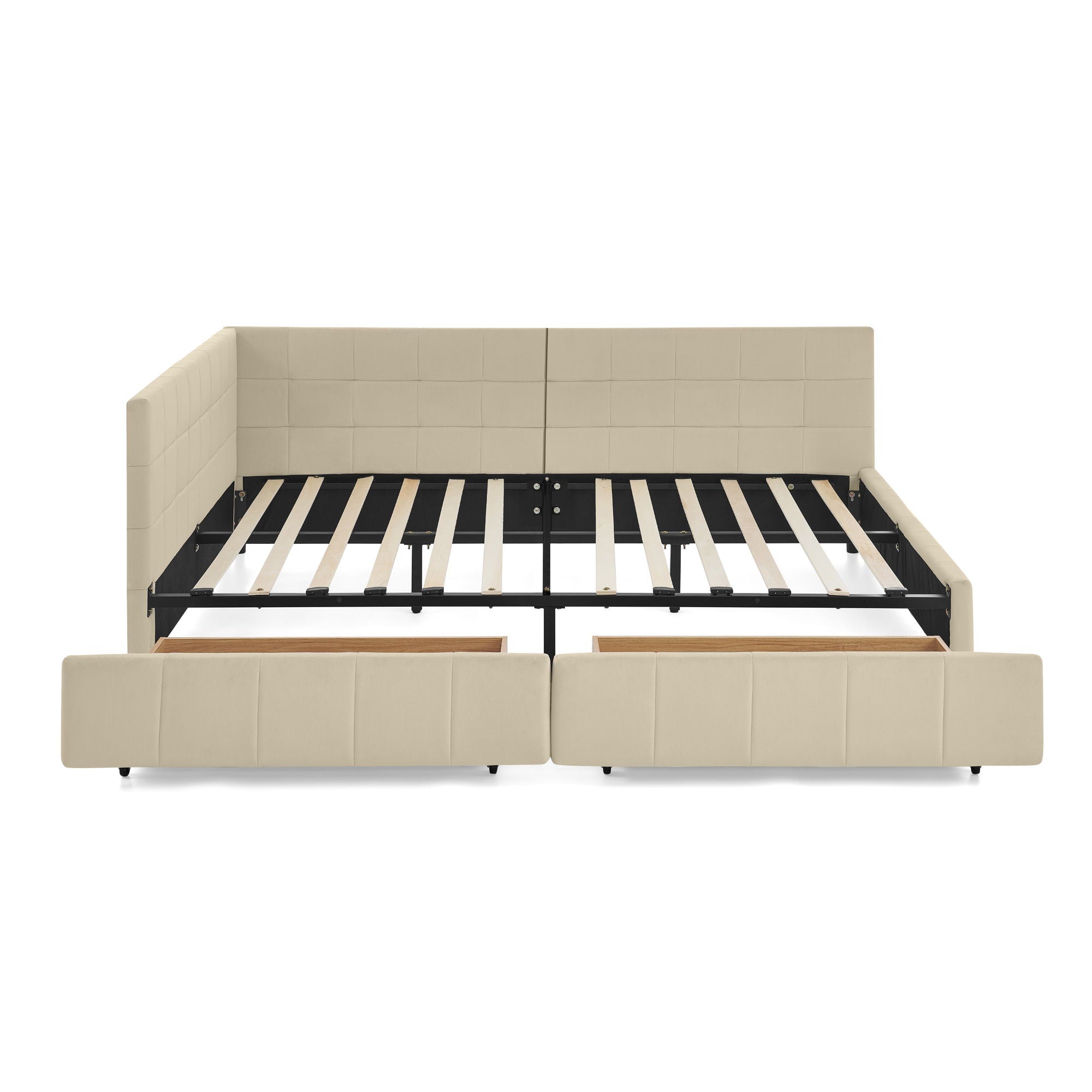 Upholstered Storage Tufted Bed Frame With Backrest And Armrests