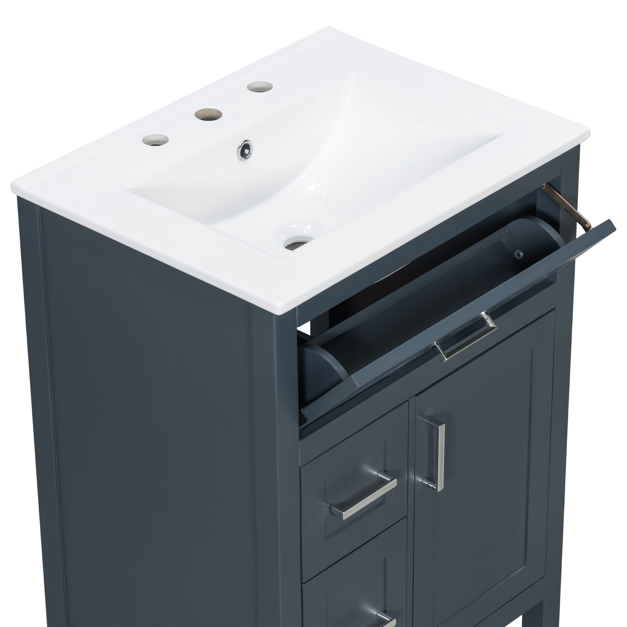 Modern Bathroom Vanity With Sink, Flip Drawer & 2 Drawers, Soft Close Hinges, Adjustable Shelf