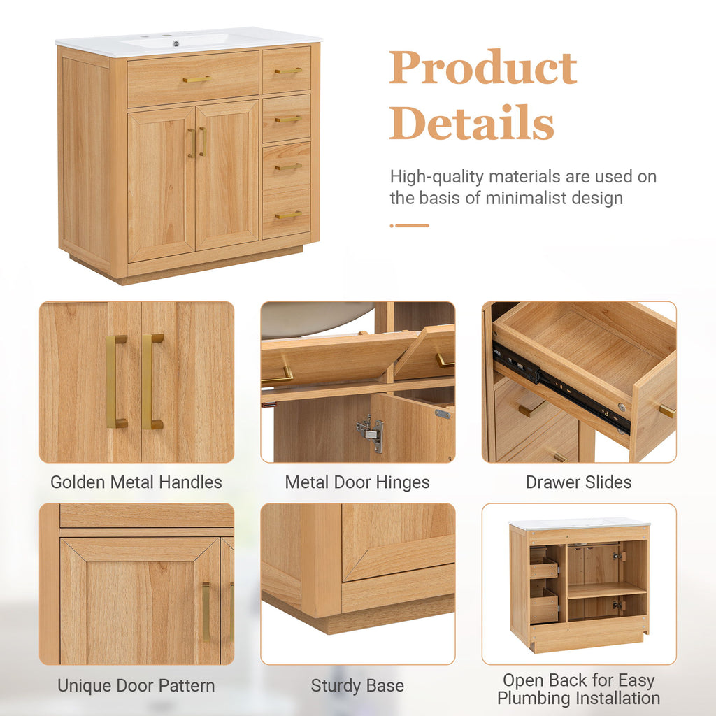 Bathroom Vanity & Sink, Soft Close Doors & Drawers - Wood
