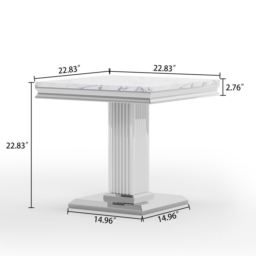 Marble Printed Top Rectangular End Table, Base With Mirrored Finish