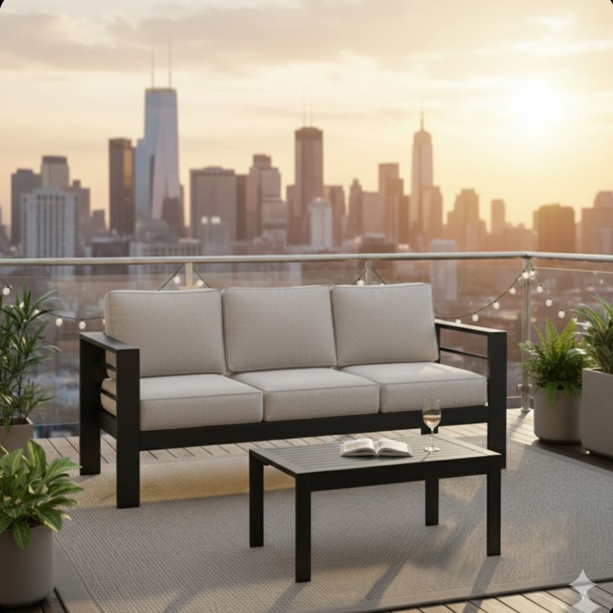 Outdoor Patio Set, All-Weather With Thick Cushions
