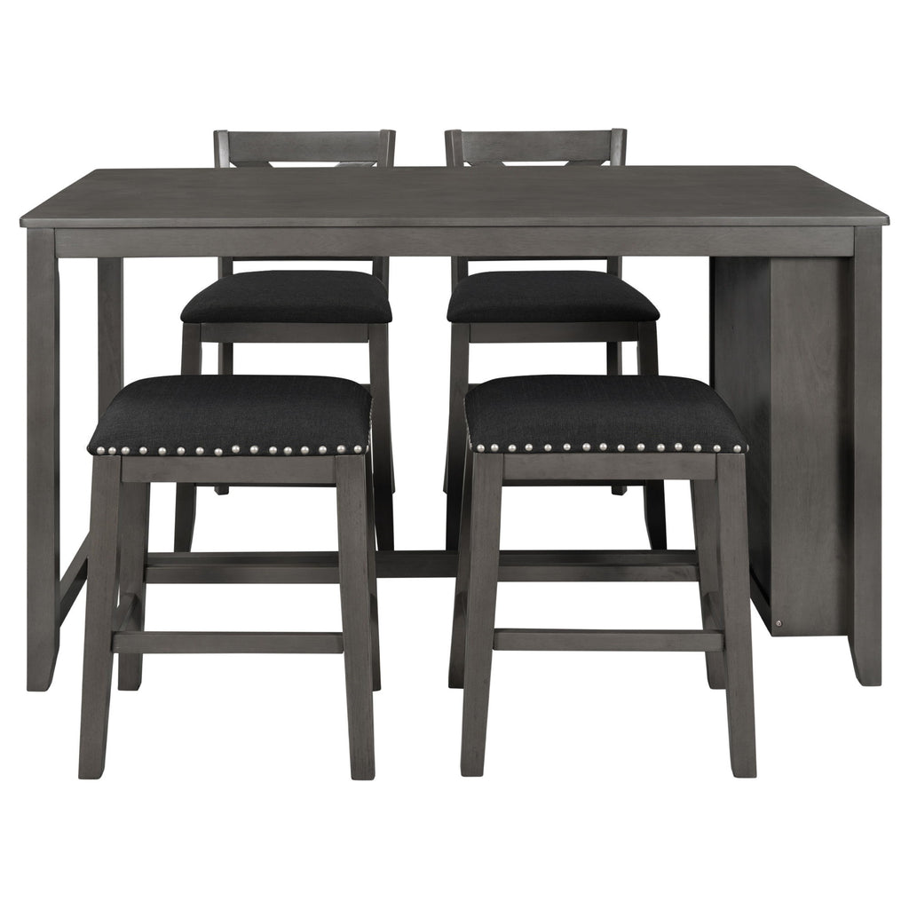 5 Pieces Counter Height Rustic Farmhouse Dining Room Wooden Bar Table Set With 2 Stools And 2 Chairs