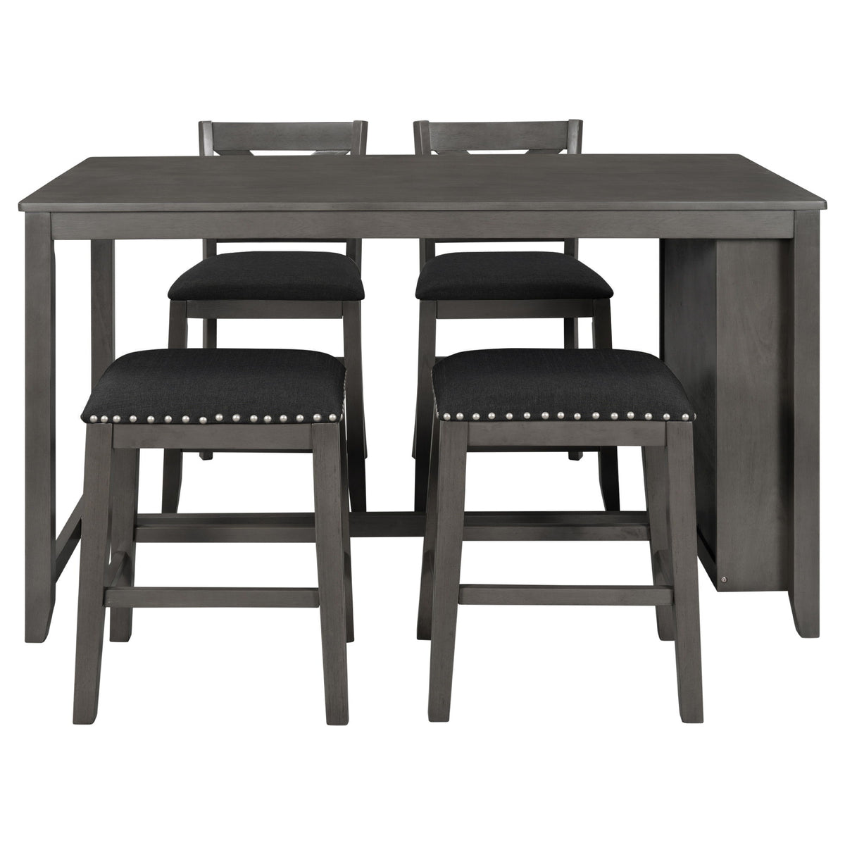 5 Pieces Counter Height Rustic Farmhouse Dining Room Wooden Bar Table Set With 2 Stools And 2 Chairs