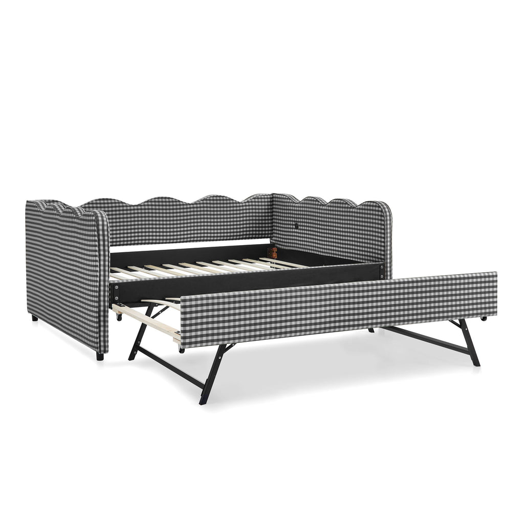 Gingham Daybed With USB Charging Port, Wave-Shaped Design