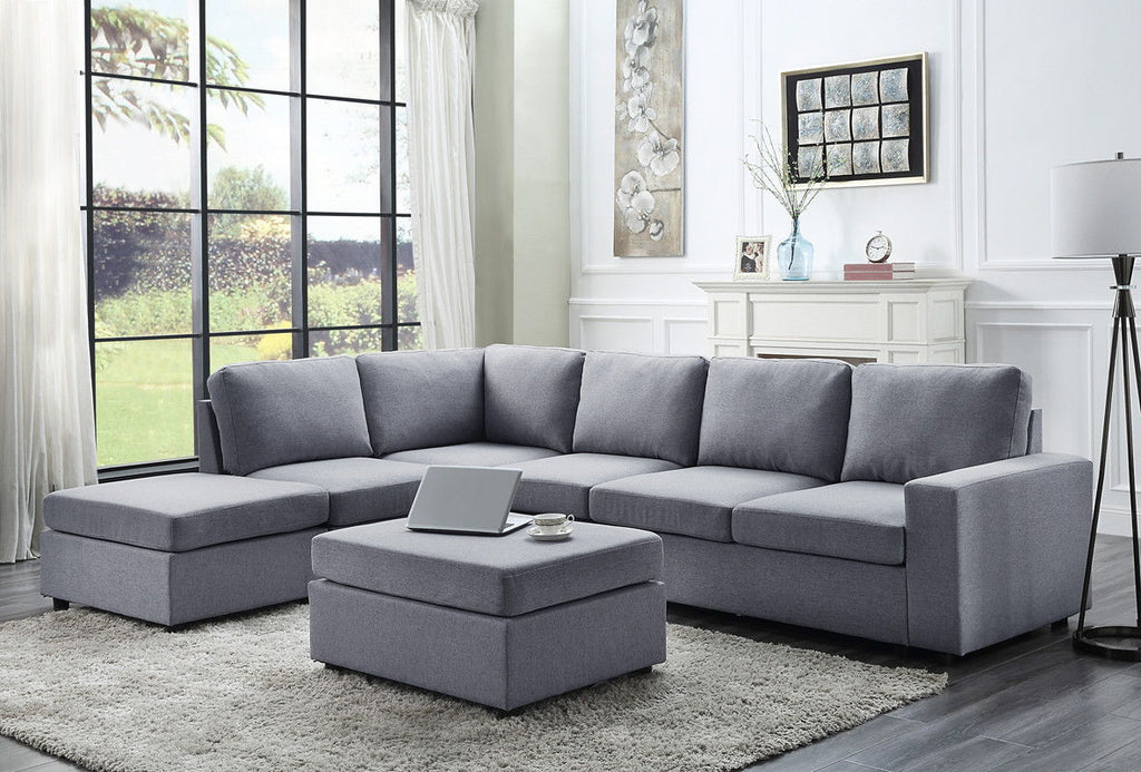 Cassia - 7 Seat Reversible Modular Sectional Sofa With Ottoman - Light Gray
