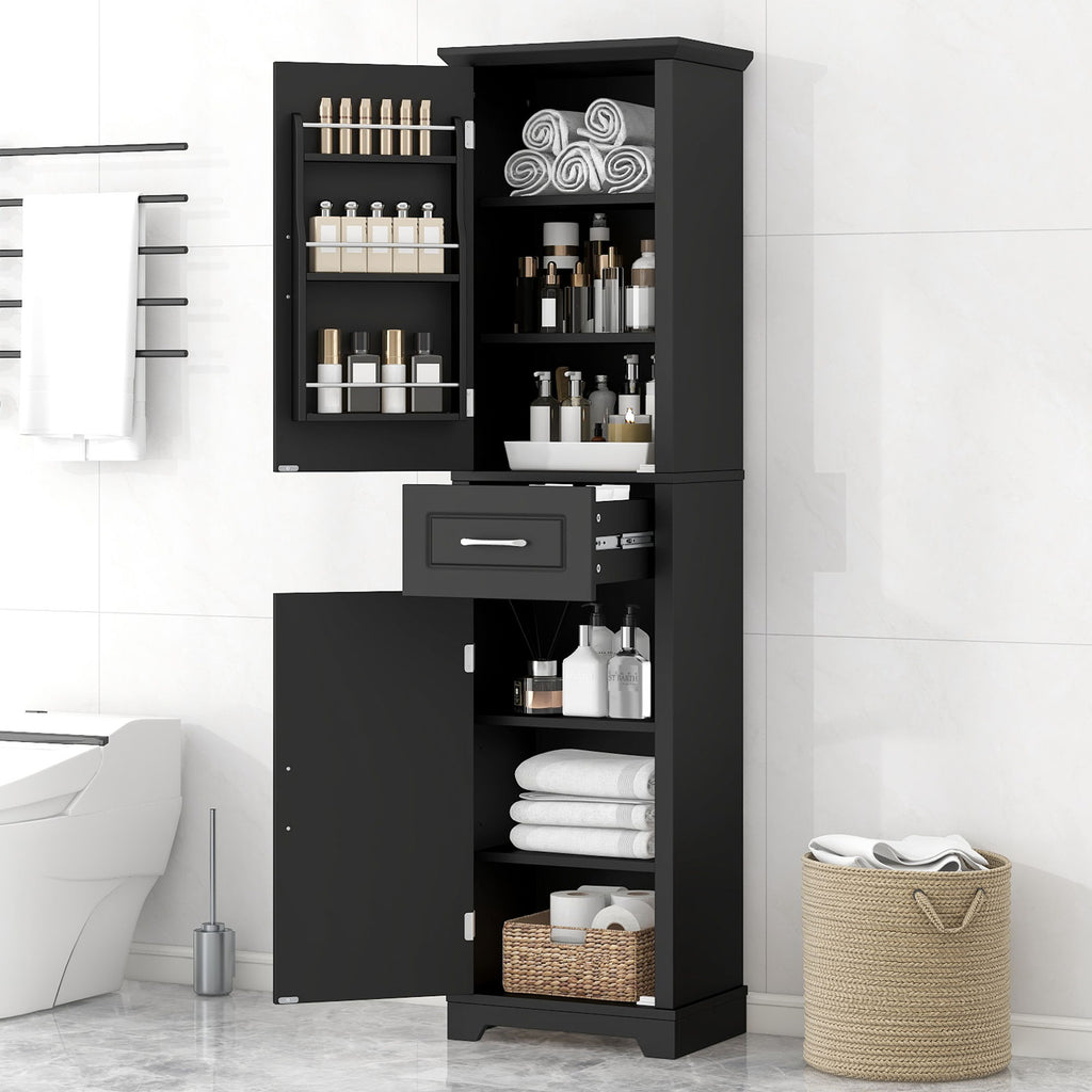 Tall Freestanding Bathroom Storage Cabinet With 2 Doors And Adjustable Shelves