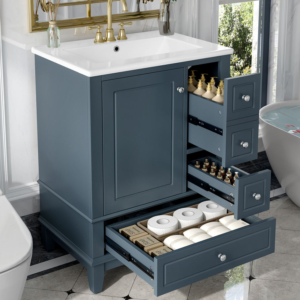 Modern Bathroom Vanity With Sink, Freestanding Cabinet With Drawers And Storage Shelves